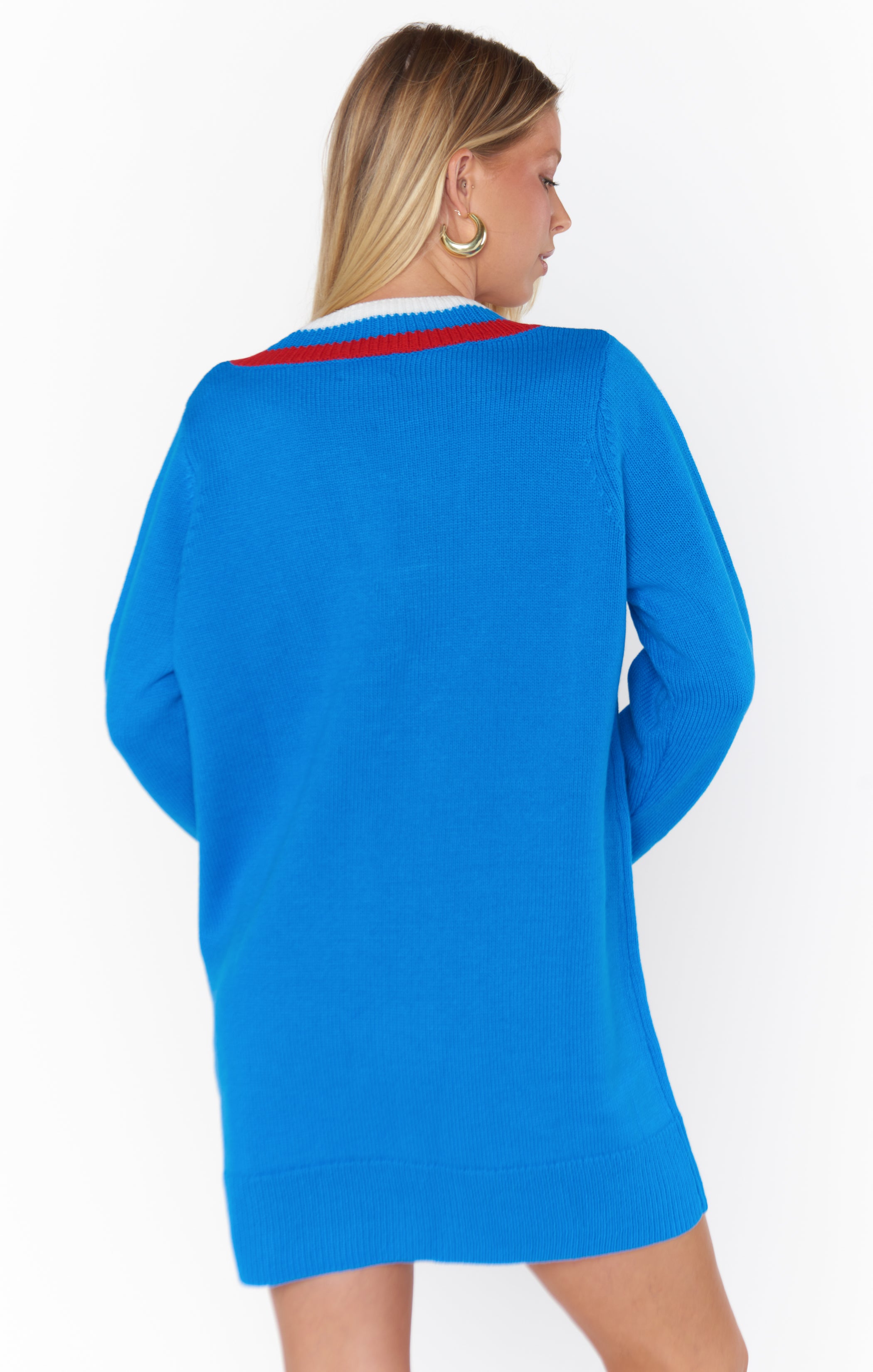 Blue Stripe V-Neck Sweater Dress - Hartford Knit Mini Dress