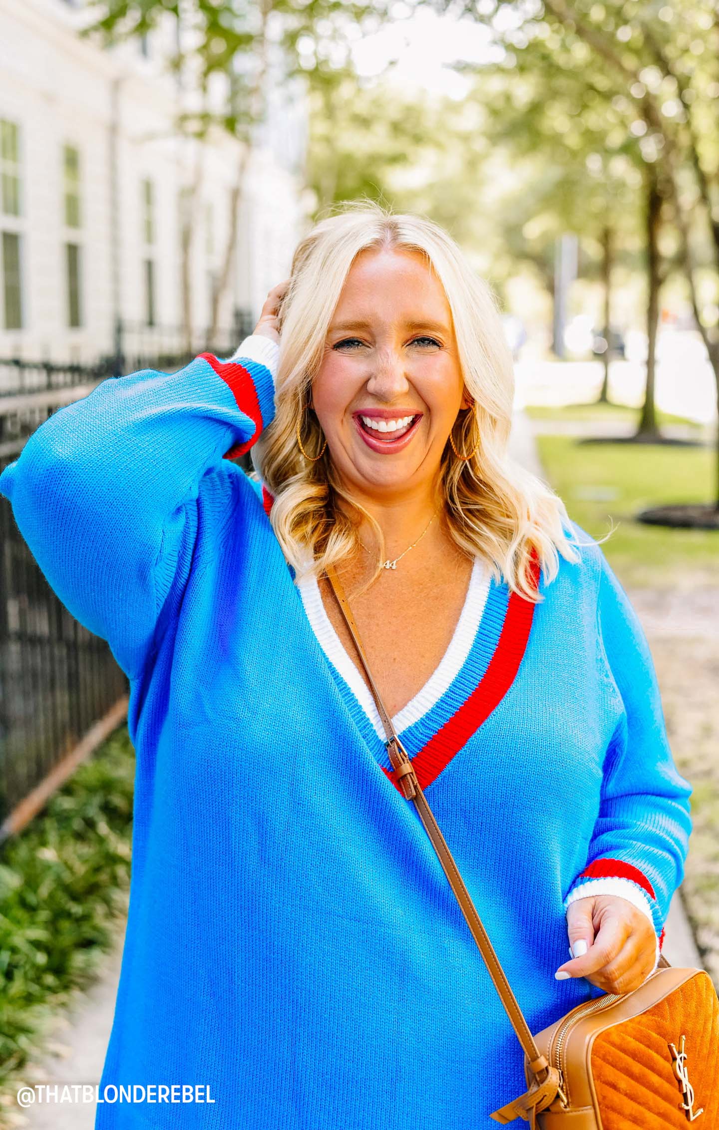 Blue Stripe V-Neck Sweater Dress - Hartford Knit Mini Dress