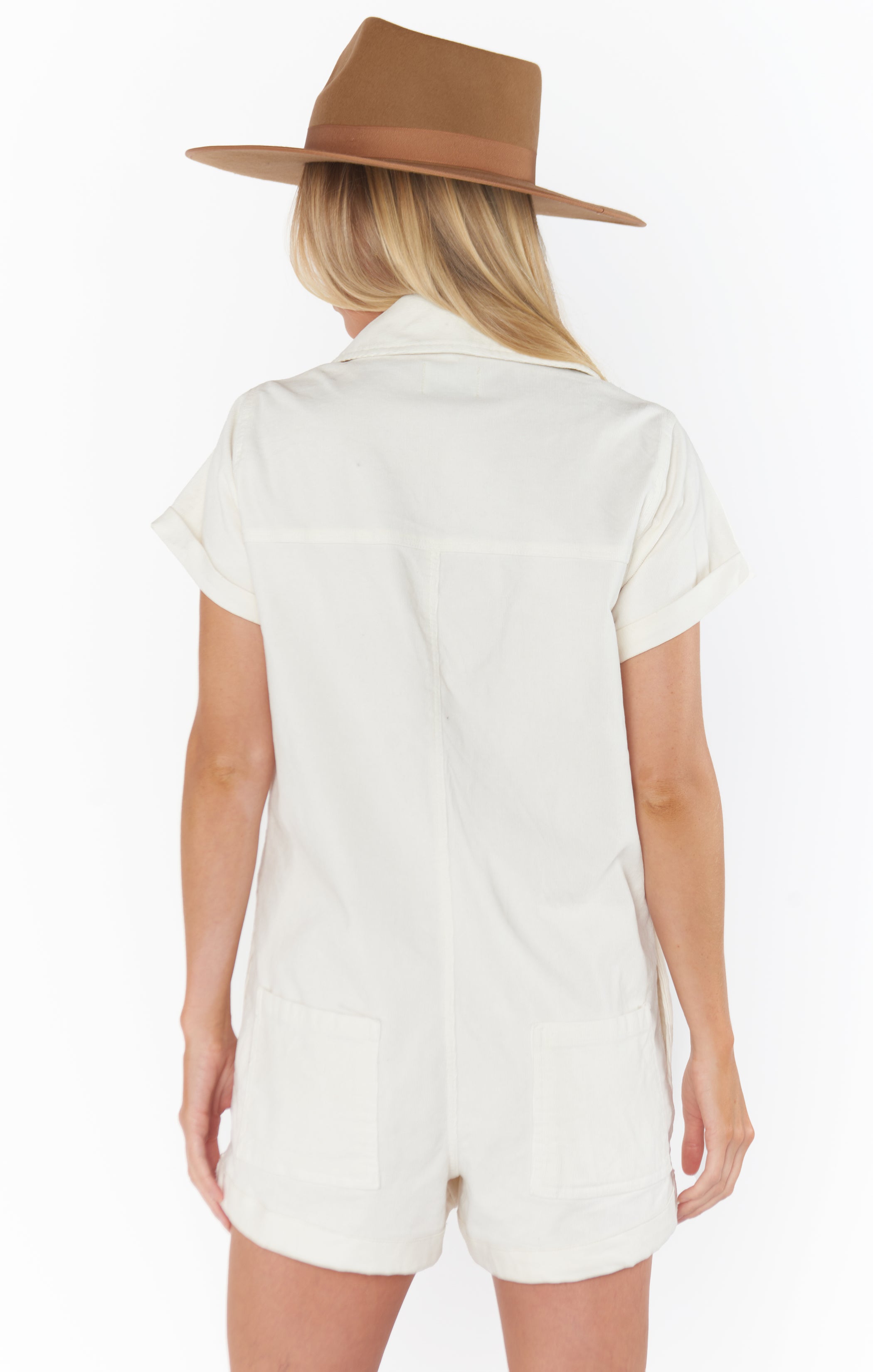 Cream Corduroy Zip-Up Romper for Women – Casual One-Piece Outfit