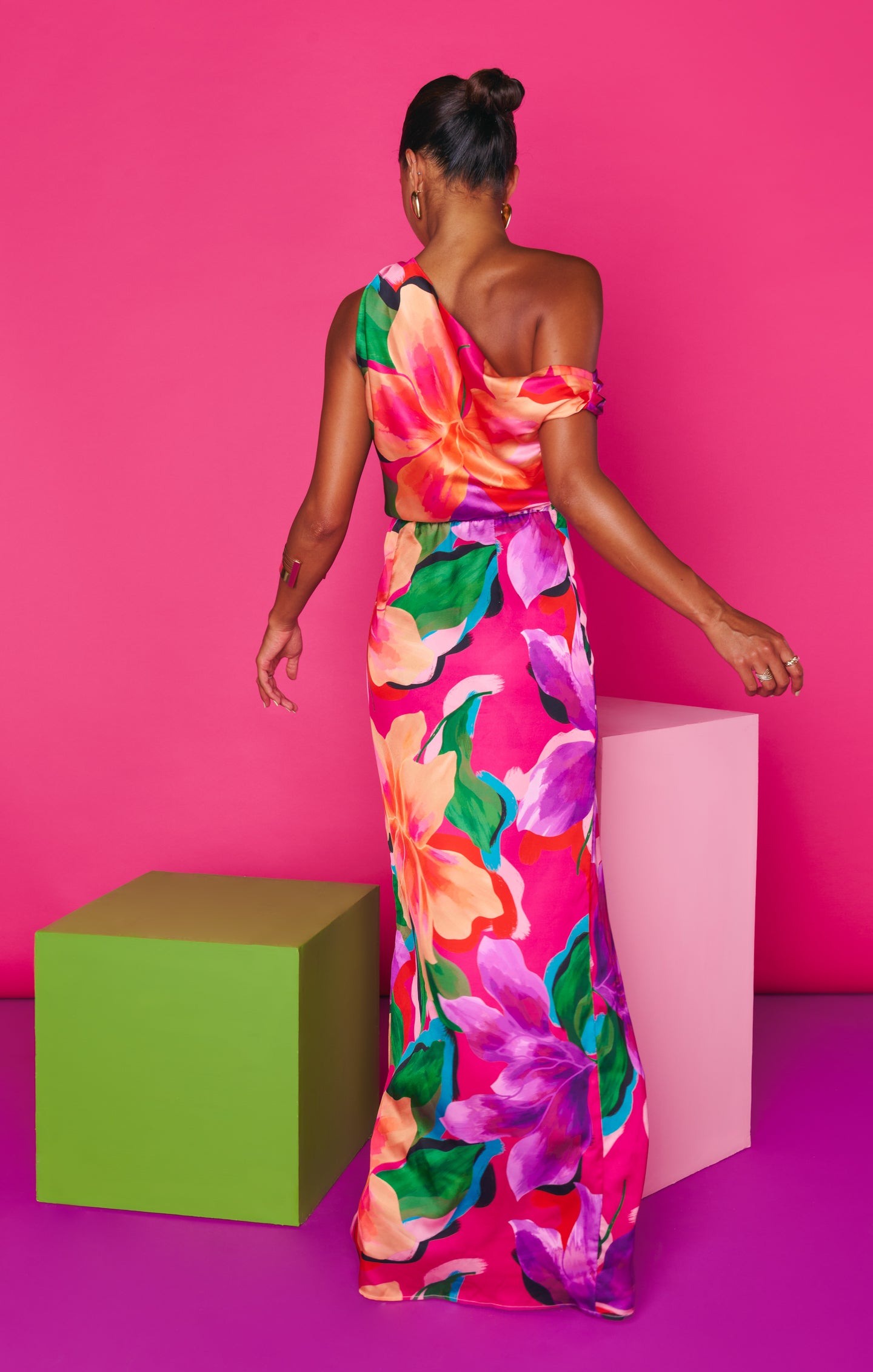 Elegant Jodie Satin Dress with Side Slit - Water Lily