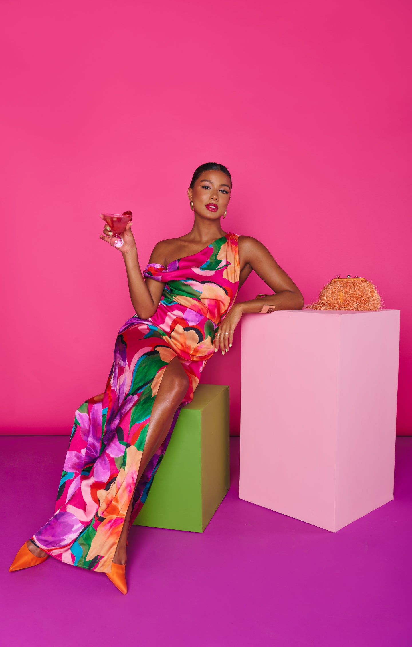 Elegant Jodie Satin Dress with Side Slit - Water Lily