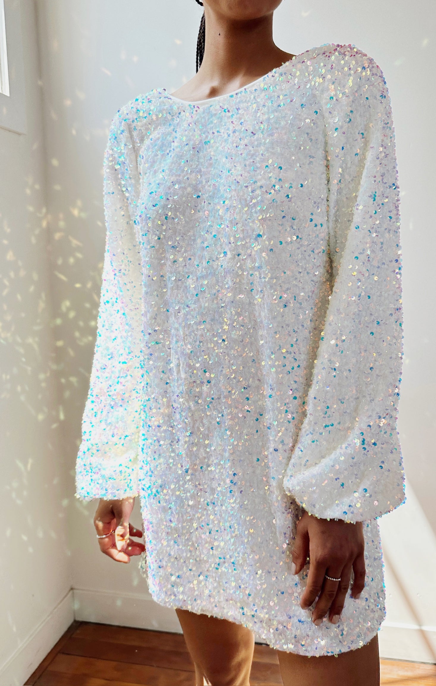 White Sequin Mini Dress - Clarabelle Sparkle Bridal Party Outfit
