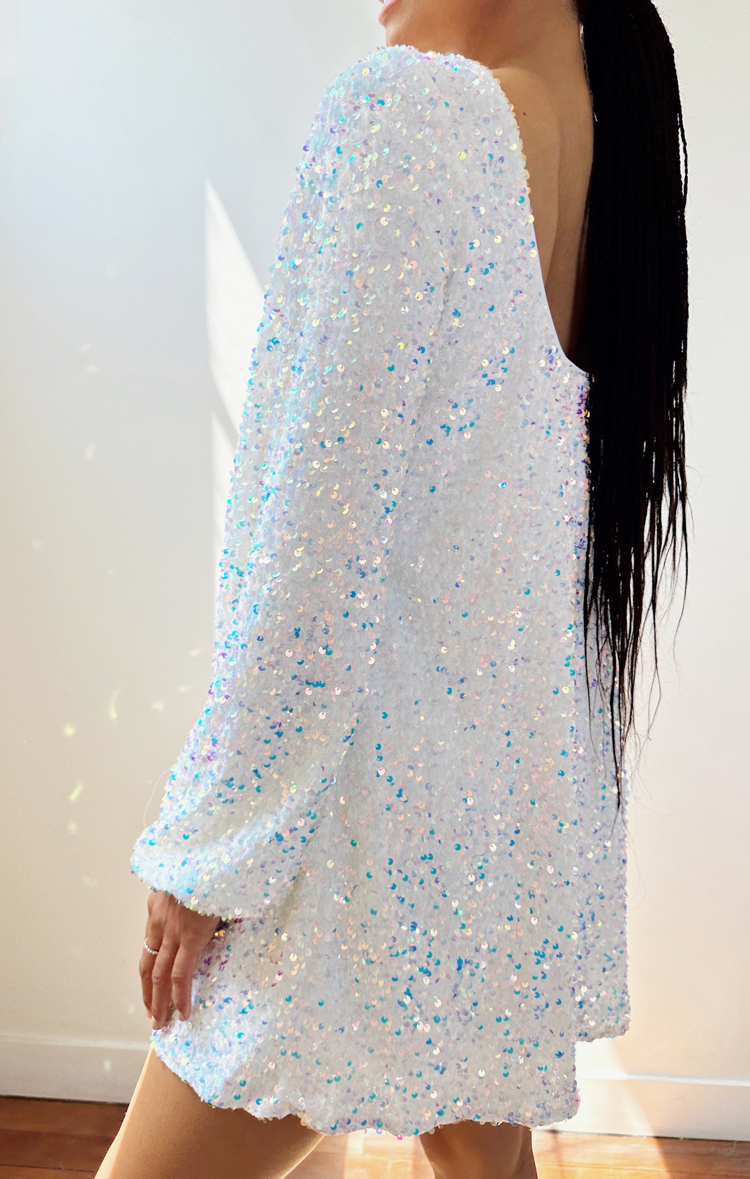 White Sequin Mini Dress - Clarabelle Sparkle Bridal Party Outfit