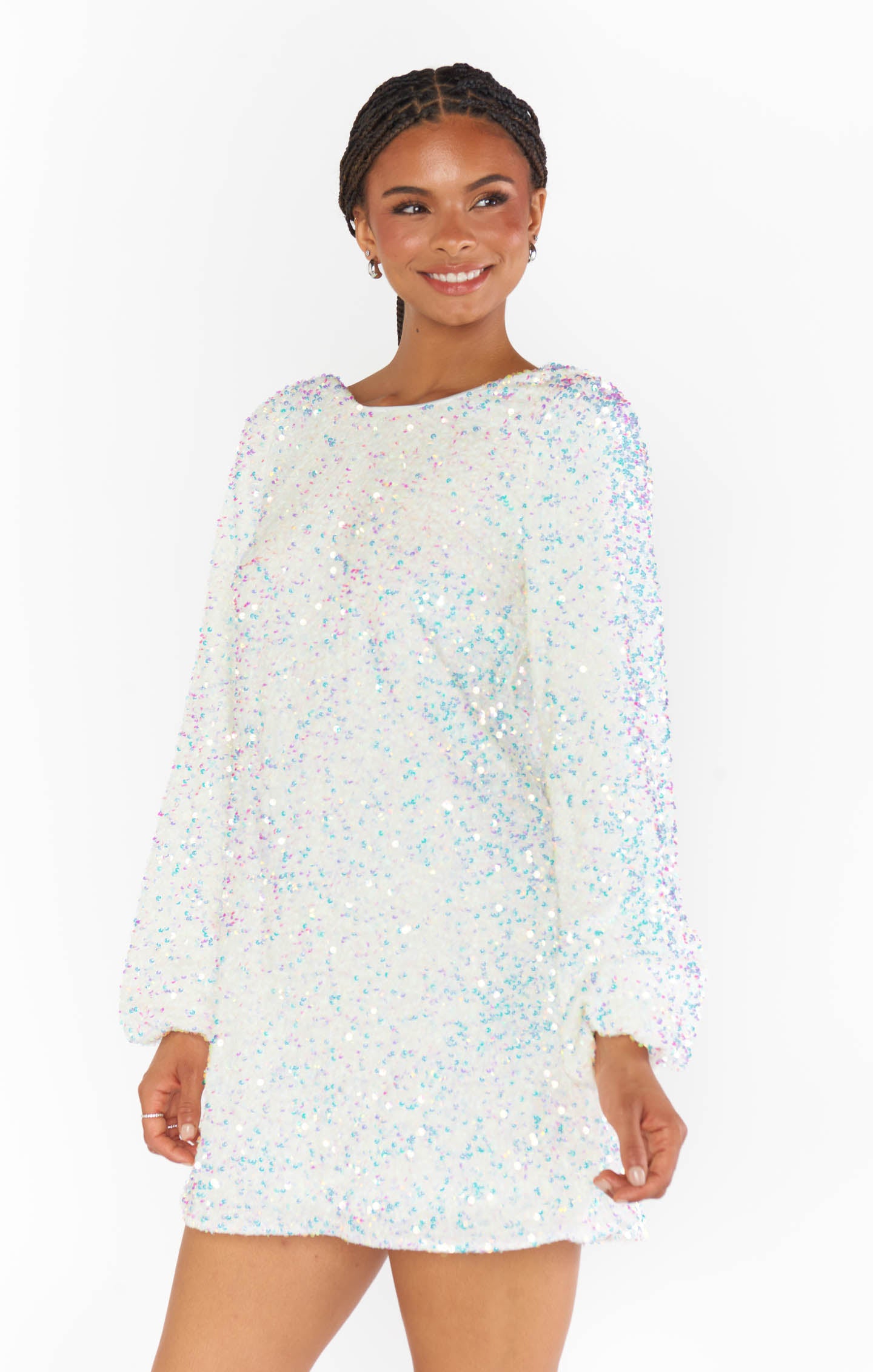 White Sequin Mini Dress - Clarabelle Sparkle Bridal Party Outfit