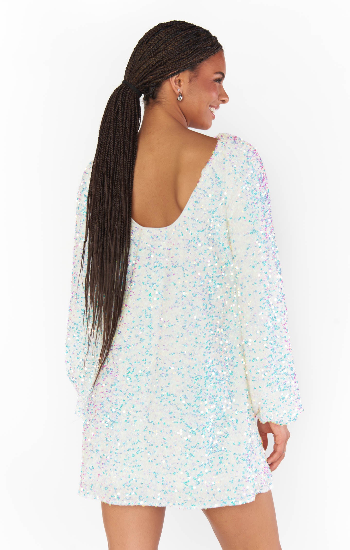 White Sequin Mini Dress - Clarabelle Sparkle Bridal Party Outfit