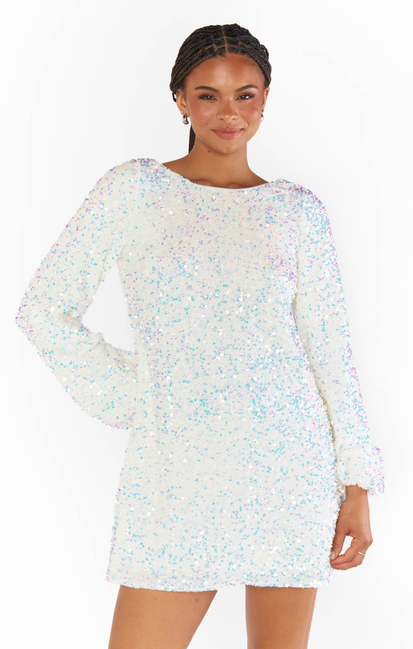 White Sequin Mini Dress - Clarabelle Sparkle Bridal Party Outfit