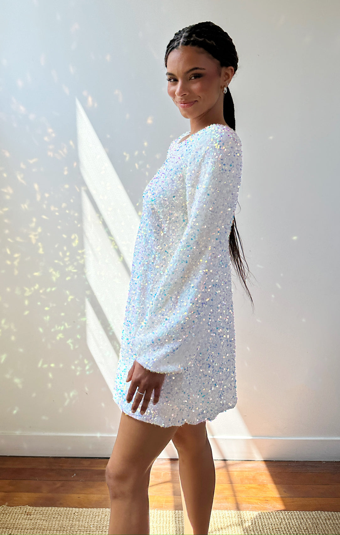 White Sequin Mini Dress - Clarabelle Sparkle Bridal Party Outfit