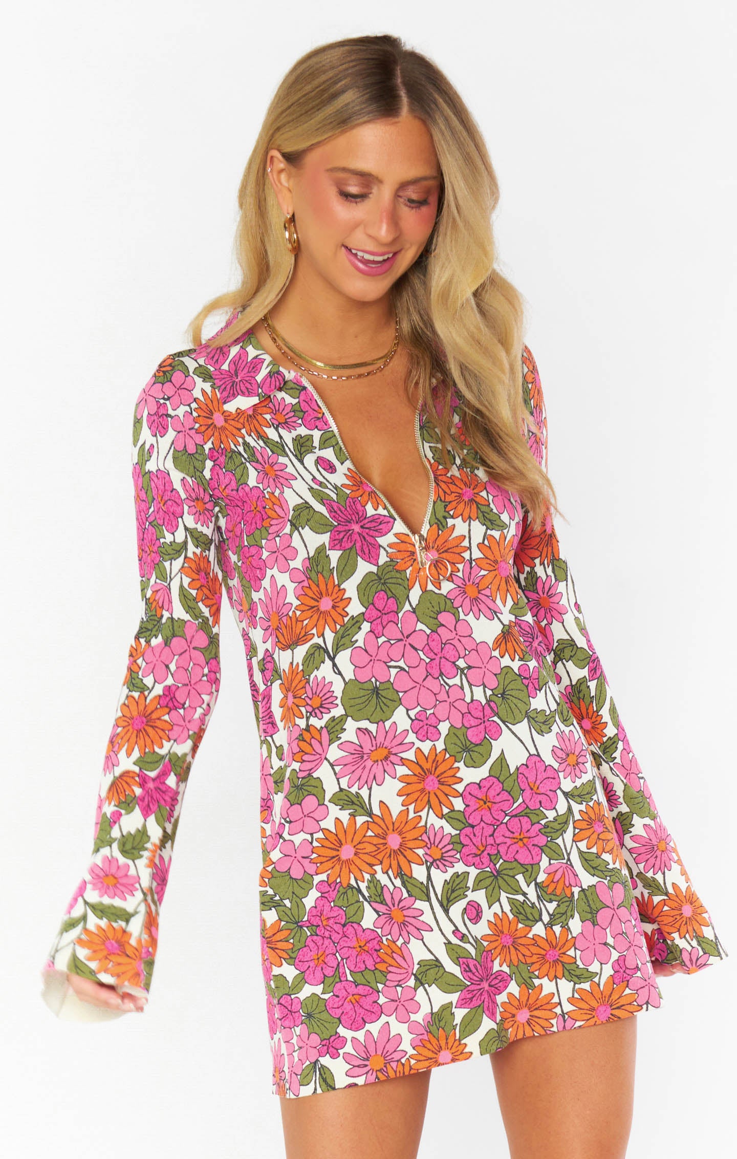Charlie Collar Floral Knit Mini Dress with Quarter Zip