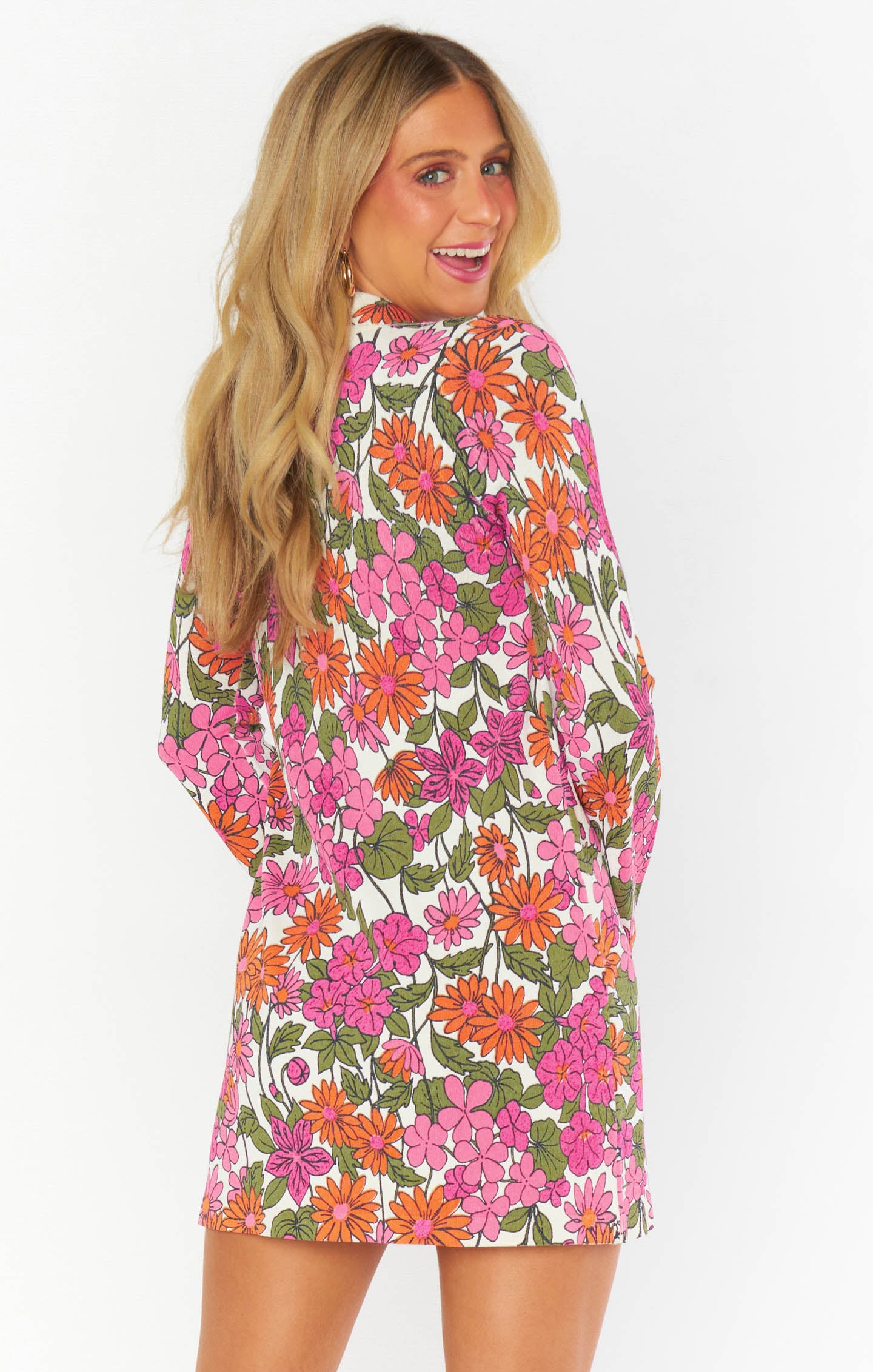 Charlie Collar Floral Knit Mini Dress with Quarter Zip