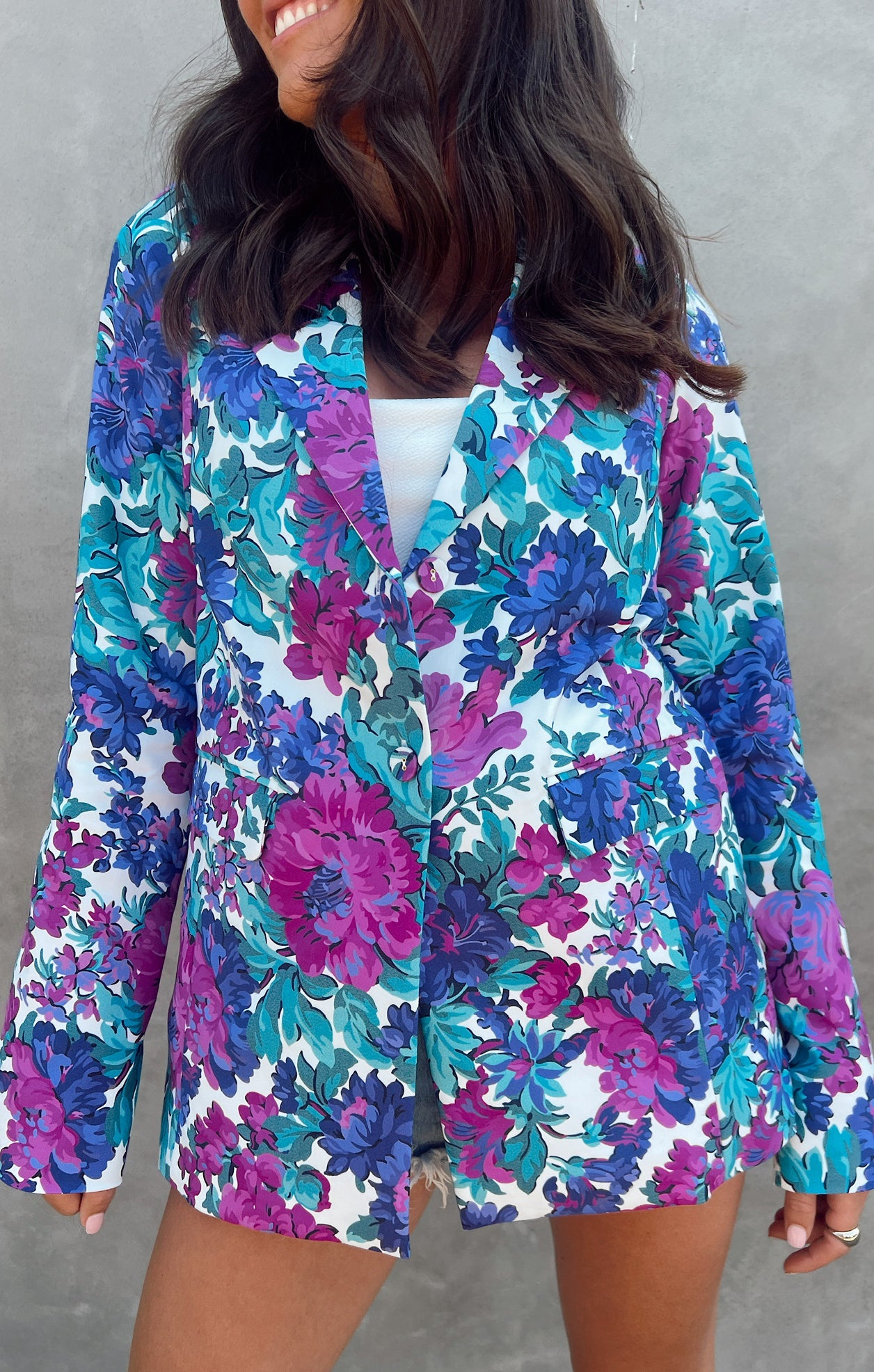 Magenta Floral Blazer for Women - Ezra Structured Fit with Pockets