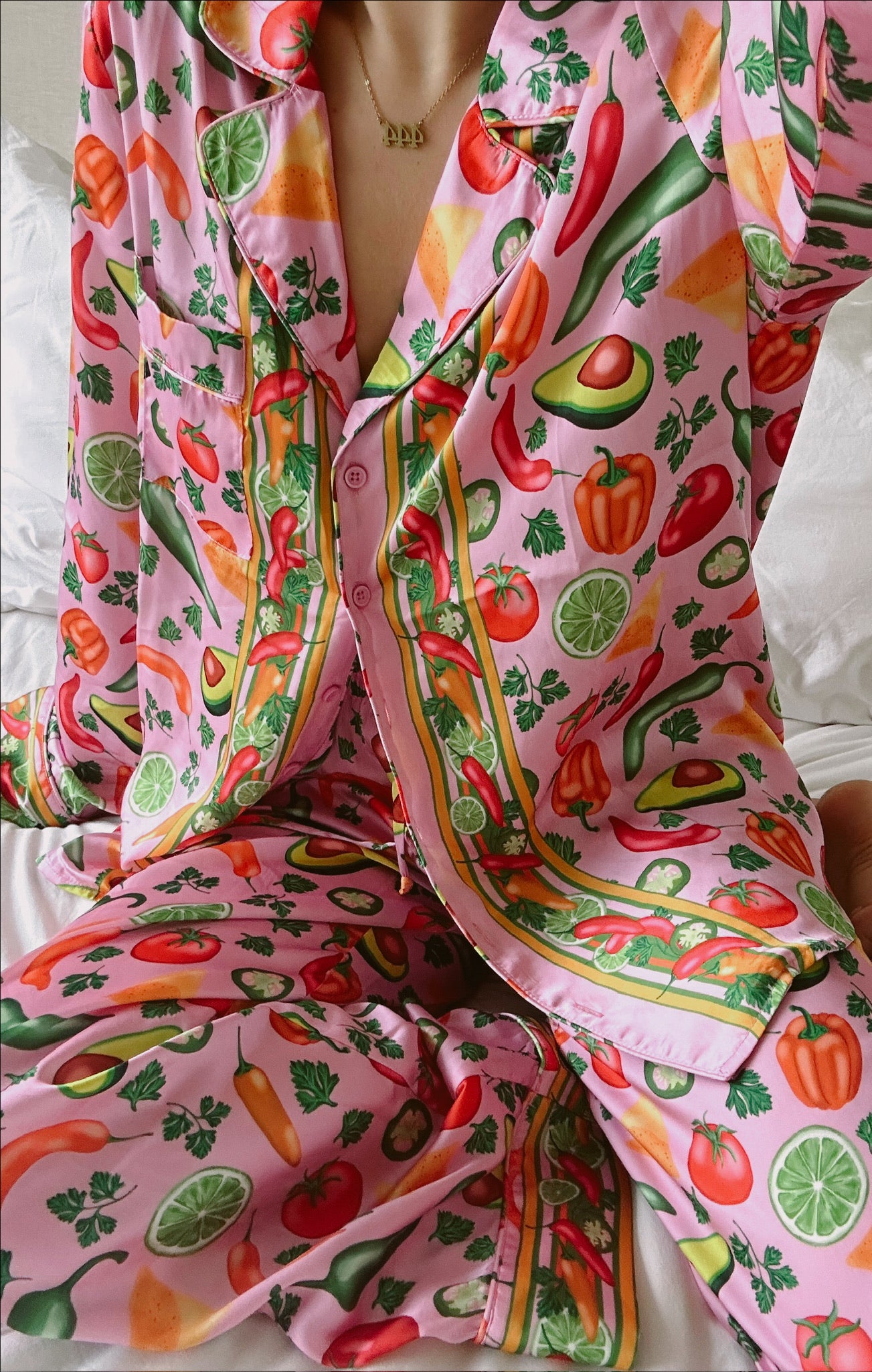 Women's I Love Queso Pajama Set - Silky Button-Down Sleepwear
