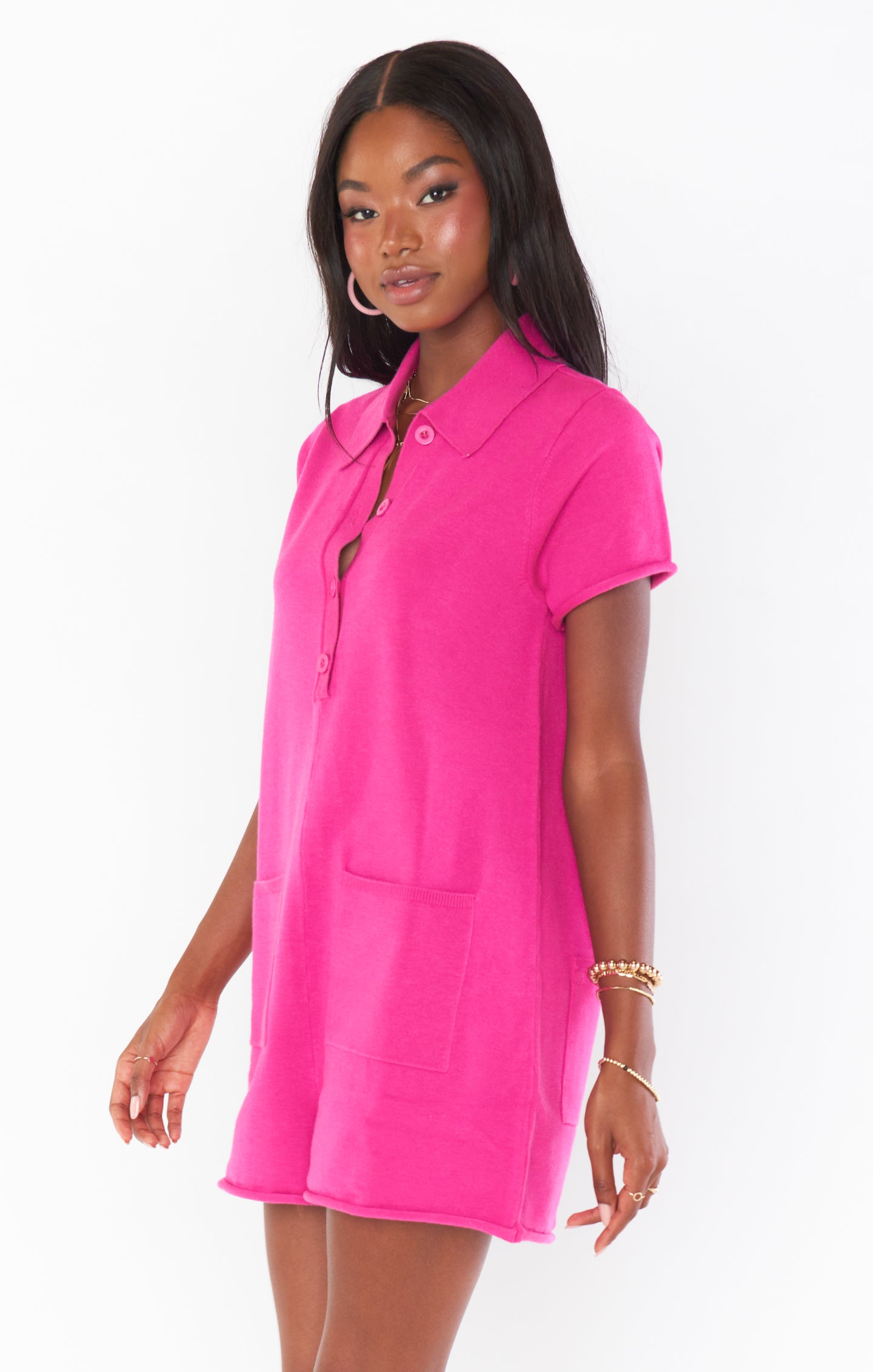 Gio Sweater Romper - Pink Knit Jumpsuit with Collar & Pockets