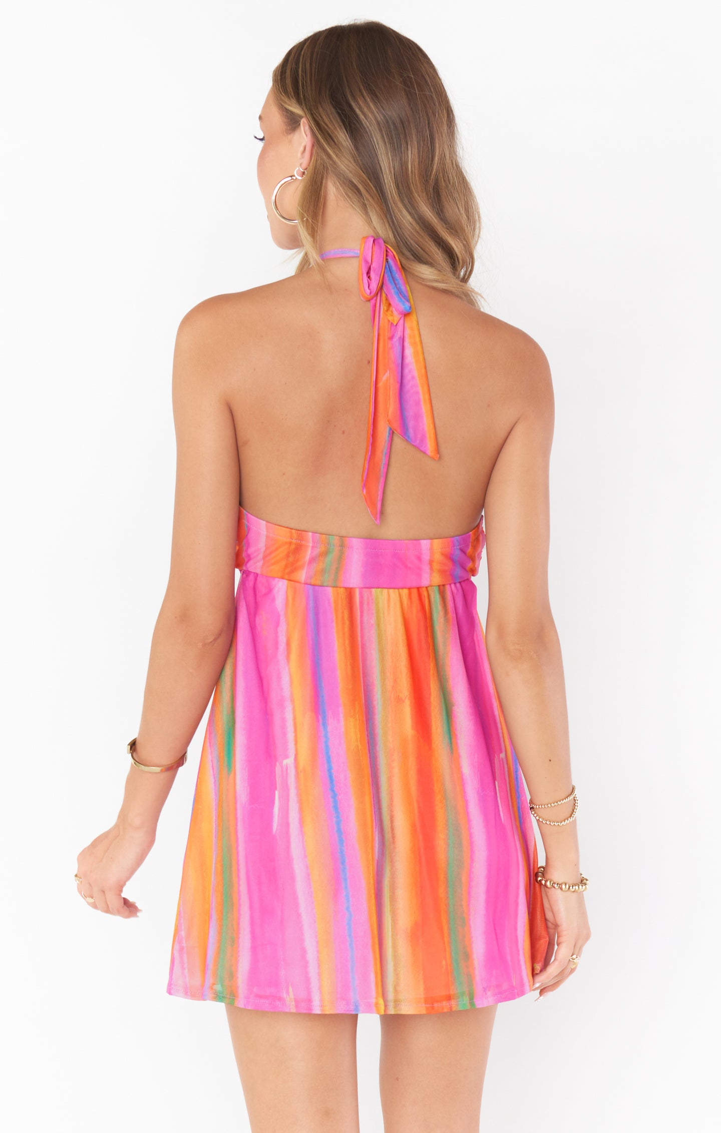 Zappa Sunrise Stripe Mesh Mini Dress for Summer Vacay