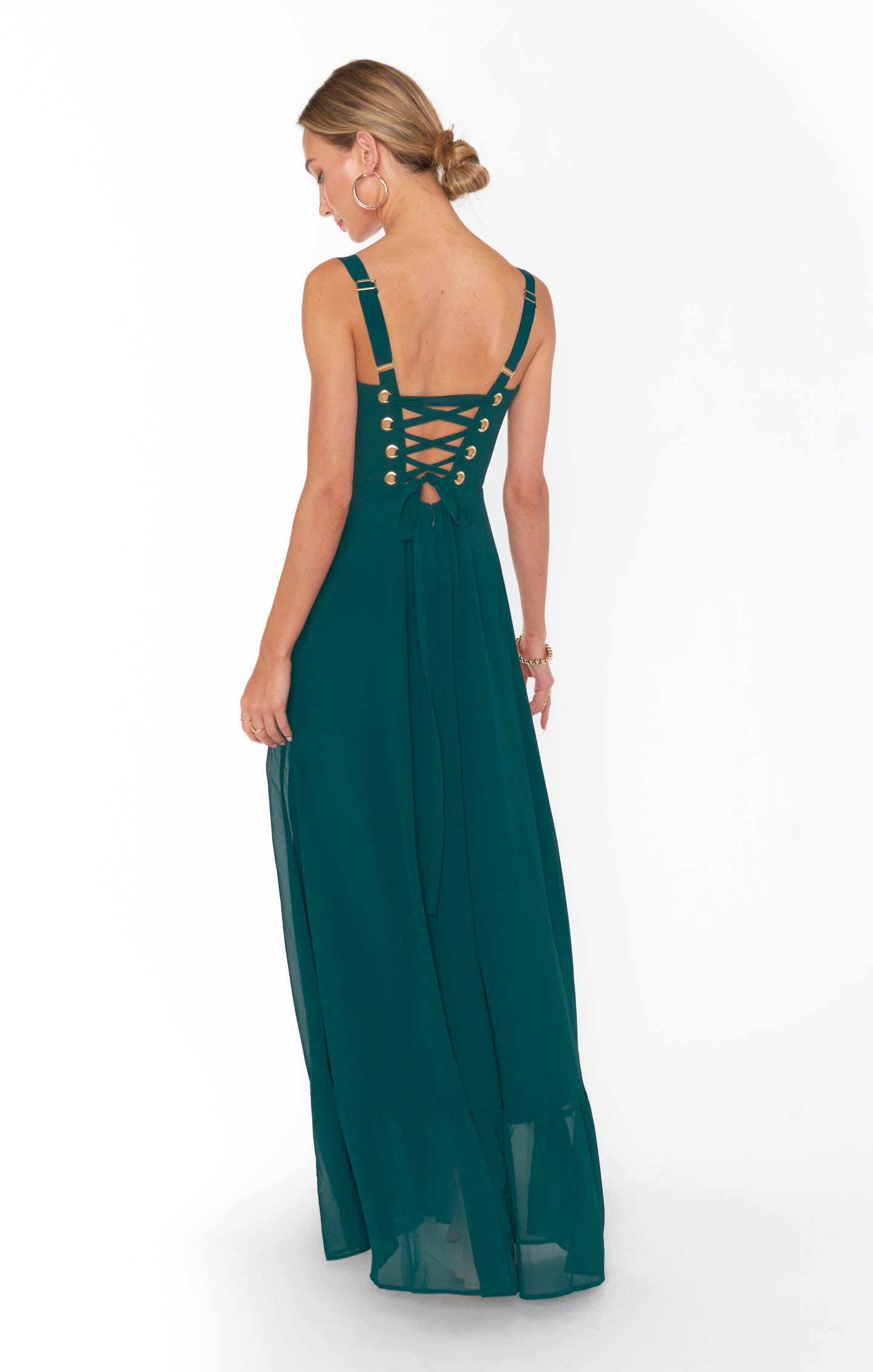 Emerald Green Chiffon Corset Dress with Side Slit - Clarissa