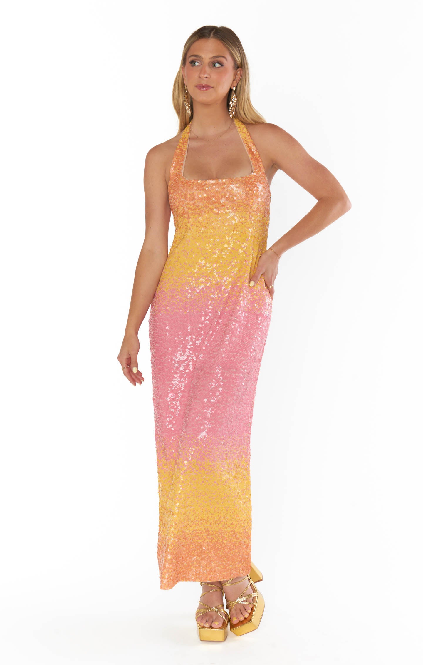Samba Sequin Midi Dress with Side Slit & Ombre Colors