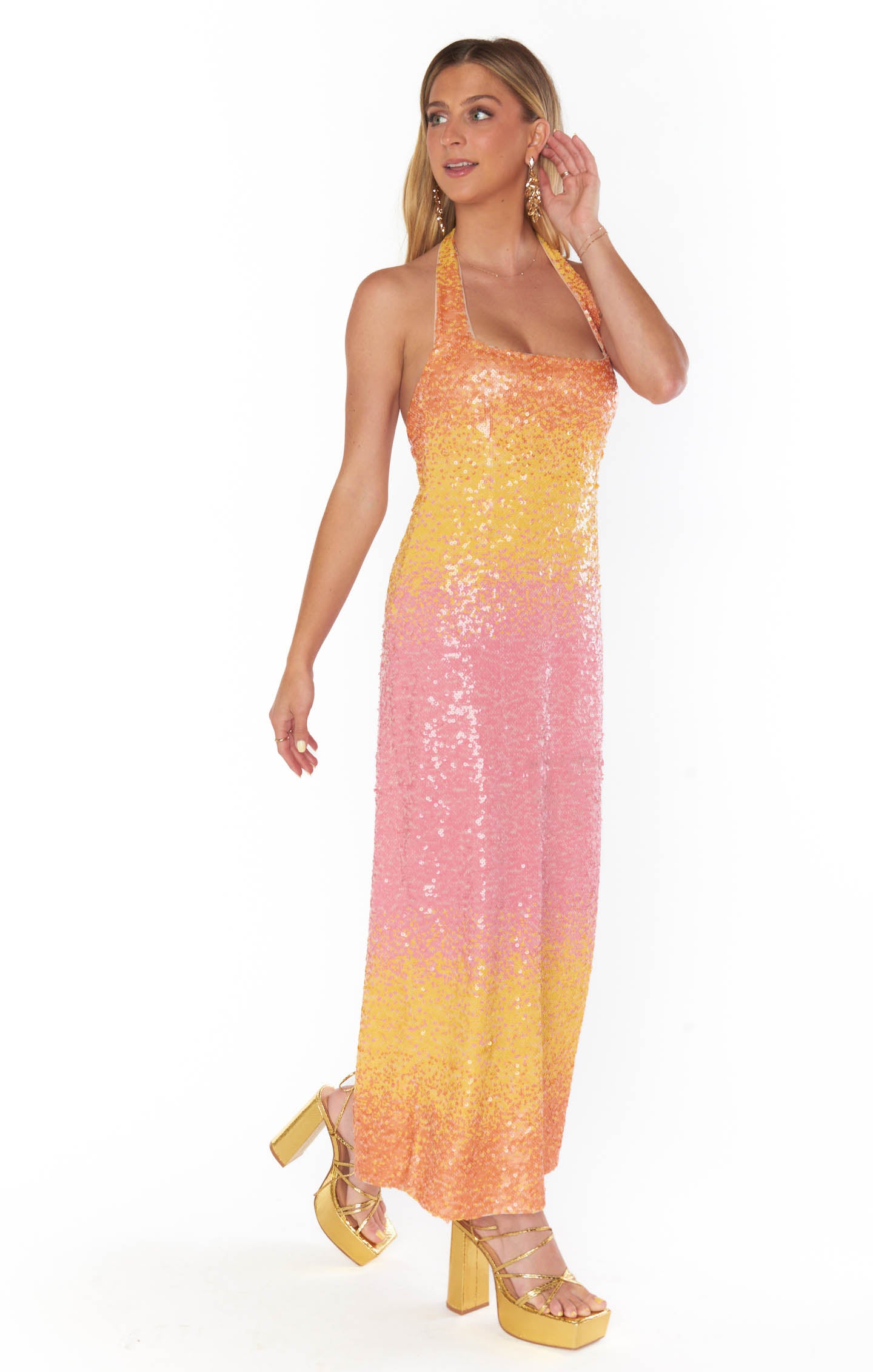 Samba Sequin Midi Dress with Side Slit & Ombre Colors