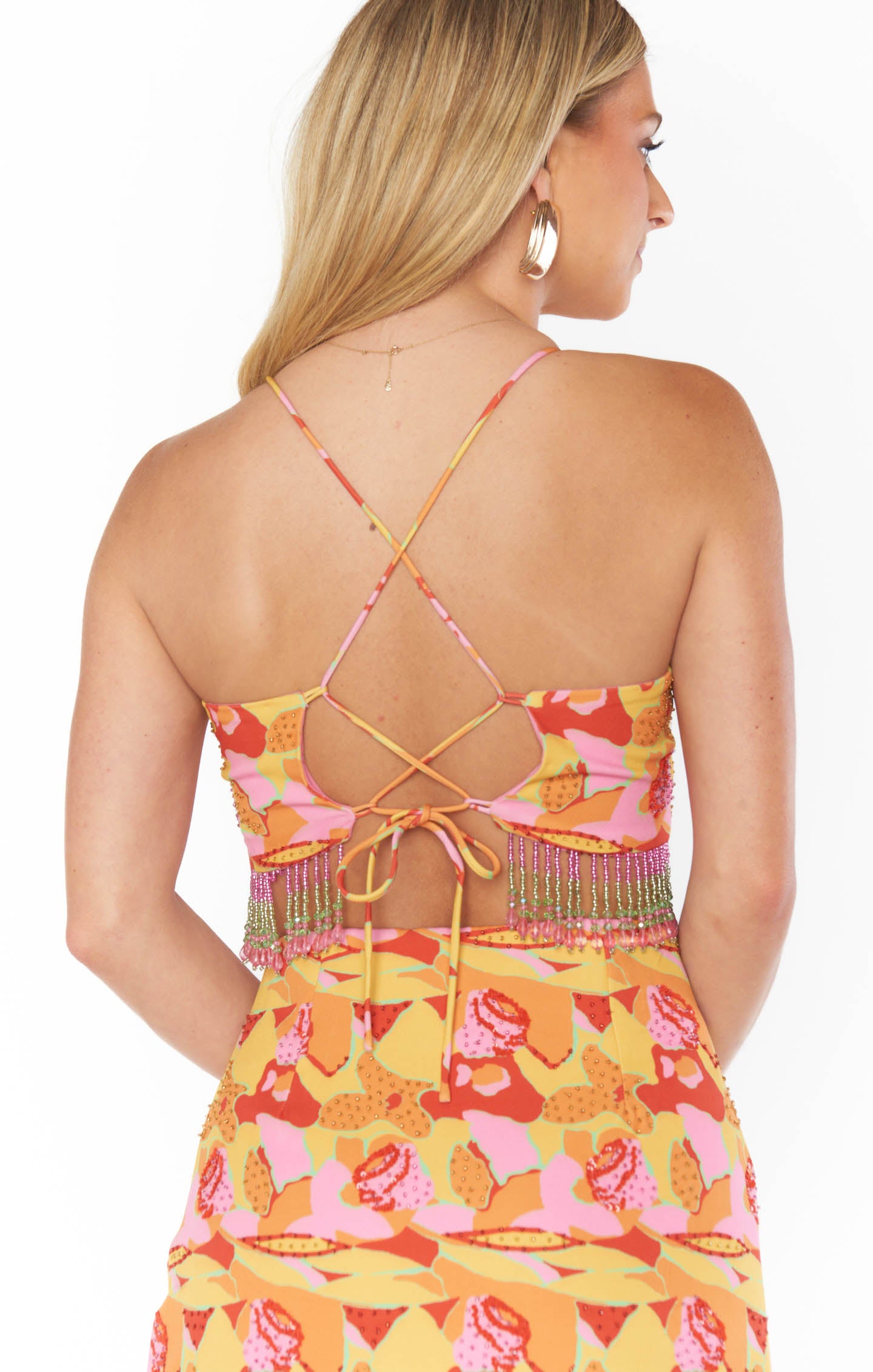 Havana Beaded Sequins Rumba Crop Top | Criss Cross Back