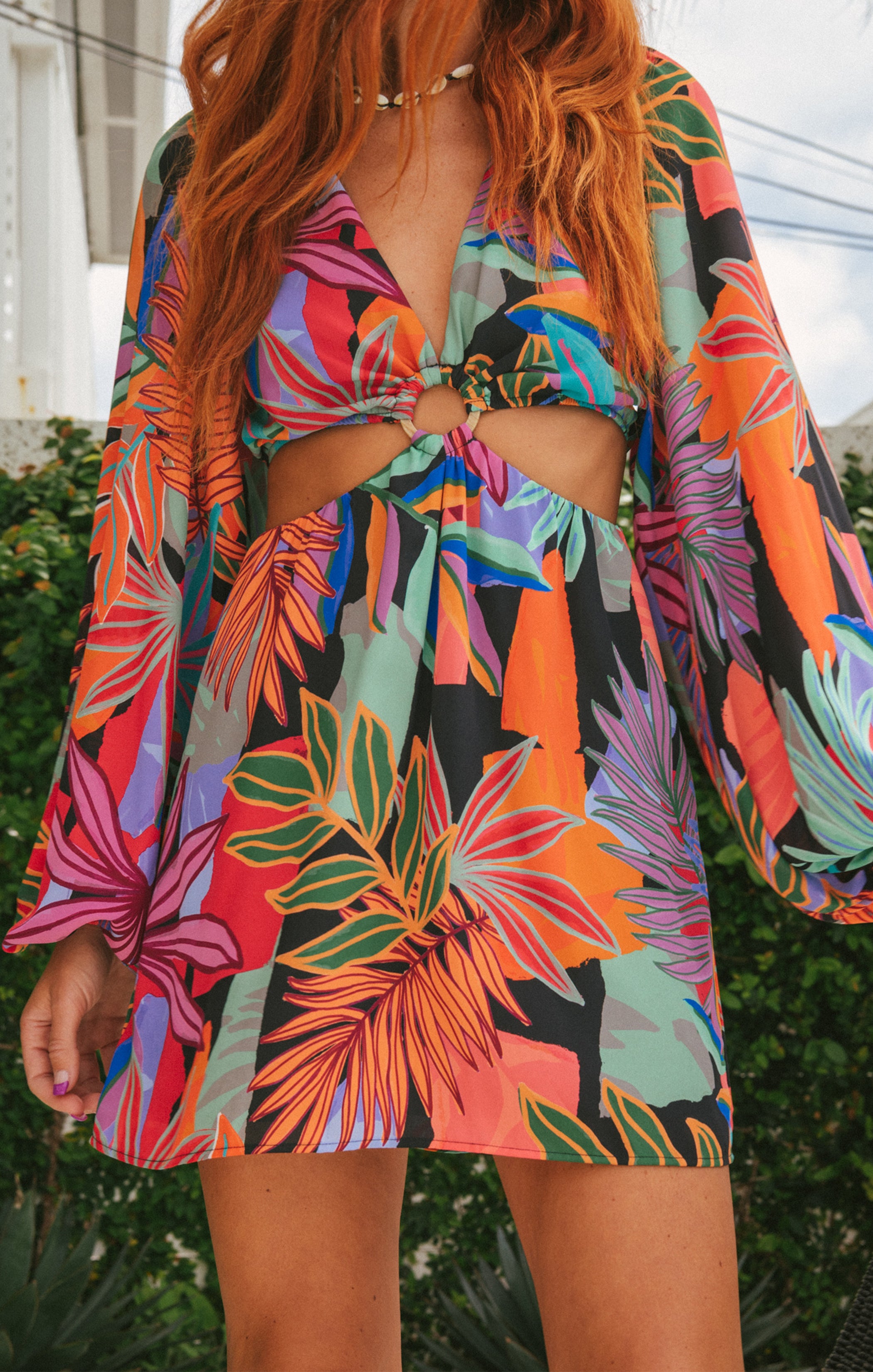 Tropical Floral Cut Out Mini Dress for Going Out