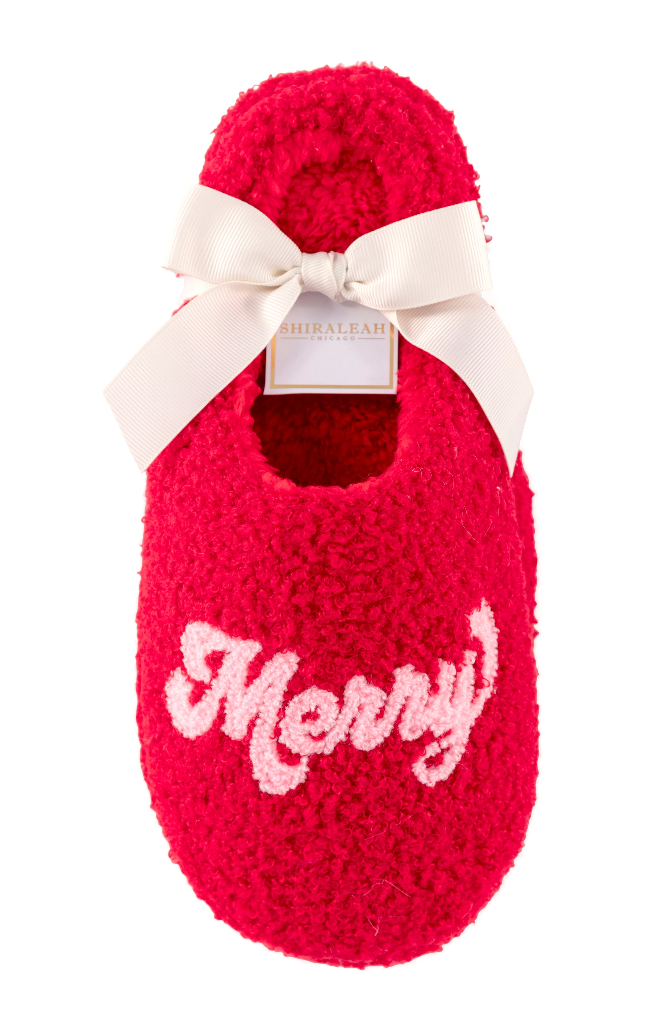 Red Merry Slippers - Cozy Sherpa-Lined Holiday House Shoes