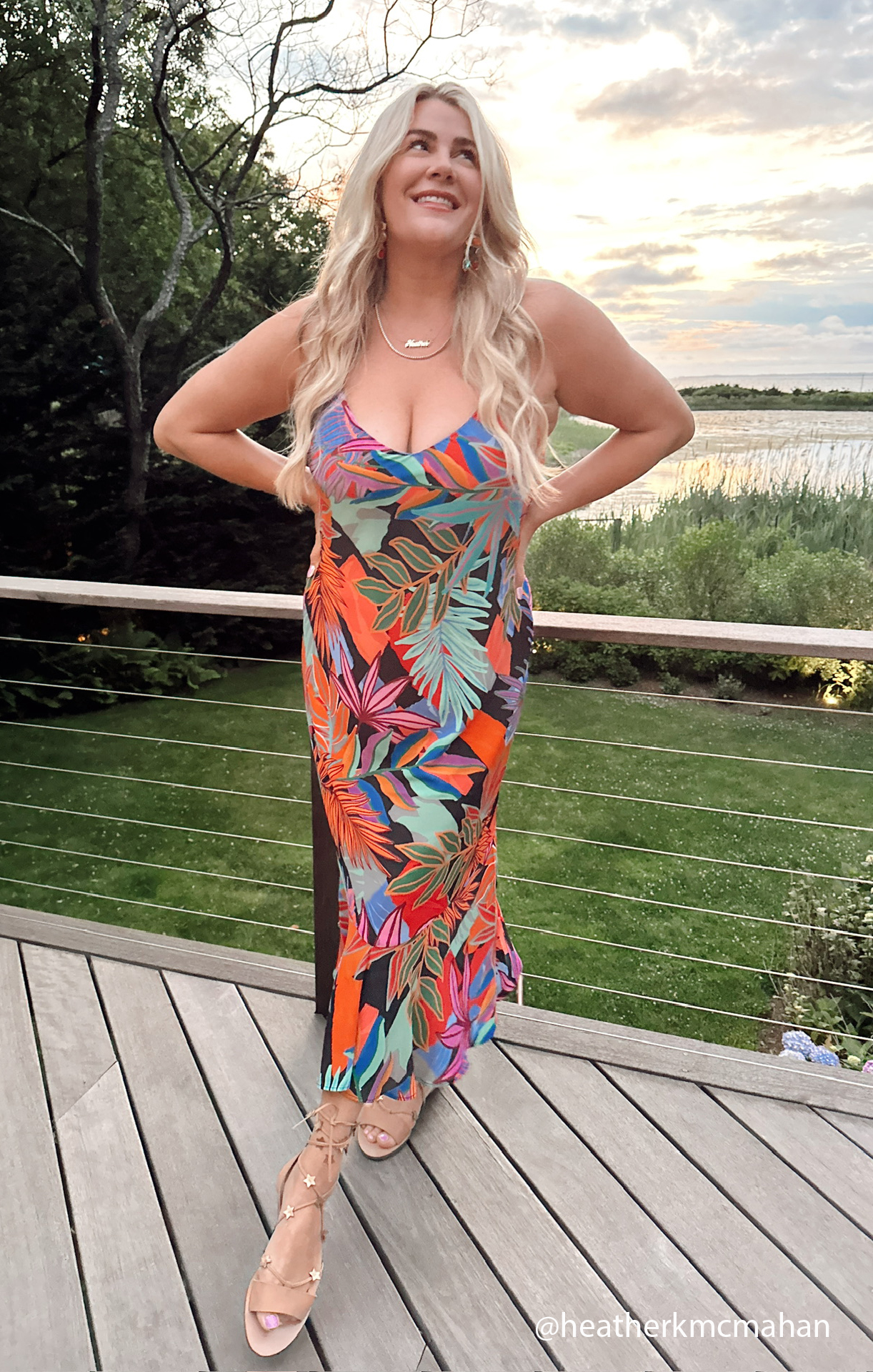 Uptown Slip Dress with Shelf Bra - Tropical Print Maxi Dress