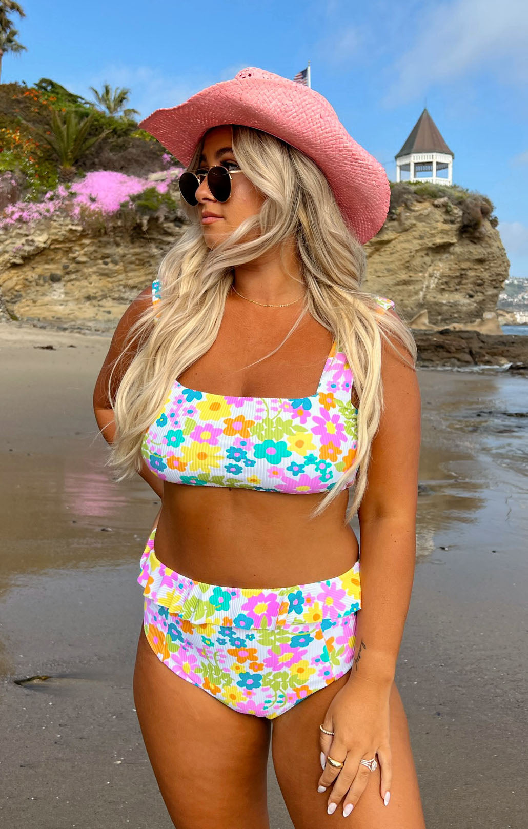 Pacific Petal Pop Rib Square Neck Beach Top