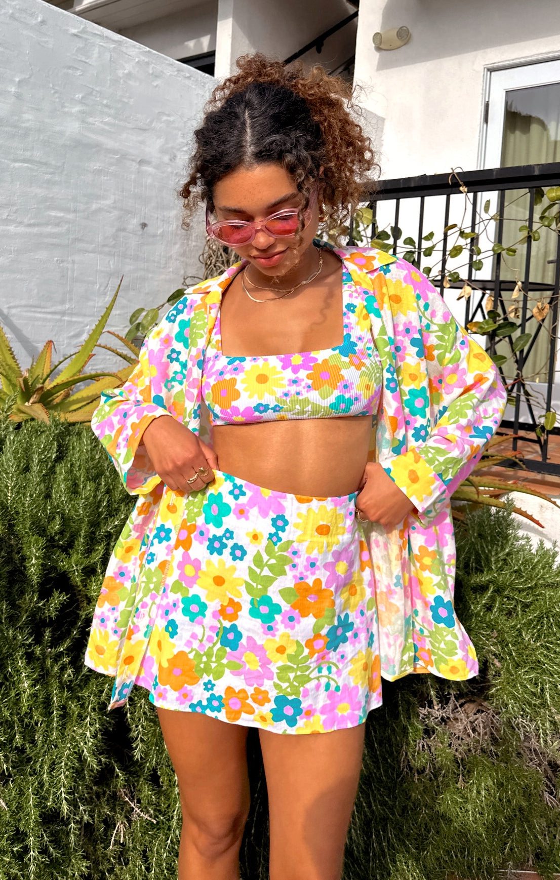 Pacific Petal Pop Rib Square Neck Beach Top