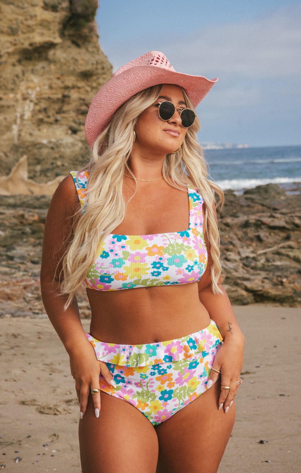 Pacific Petal Pop Rib Square Neck Beach Top