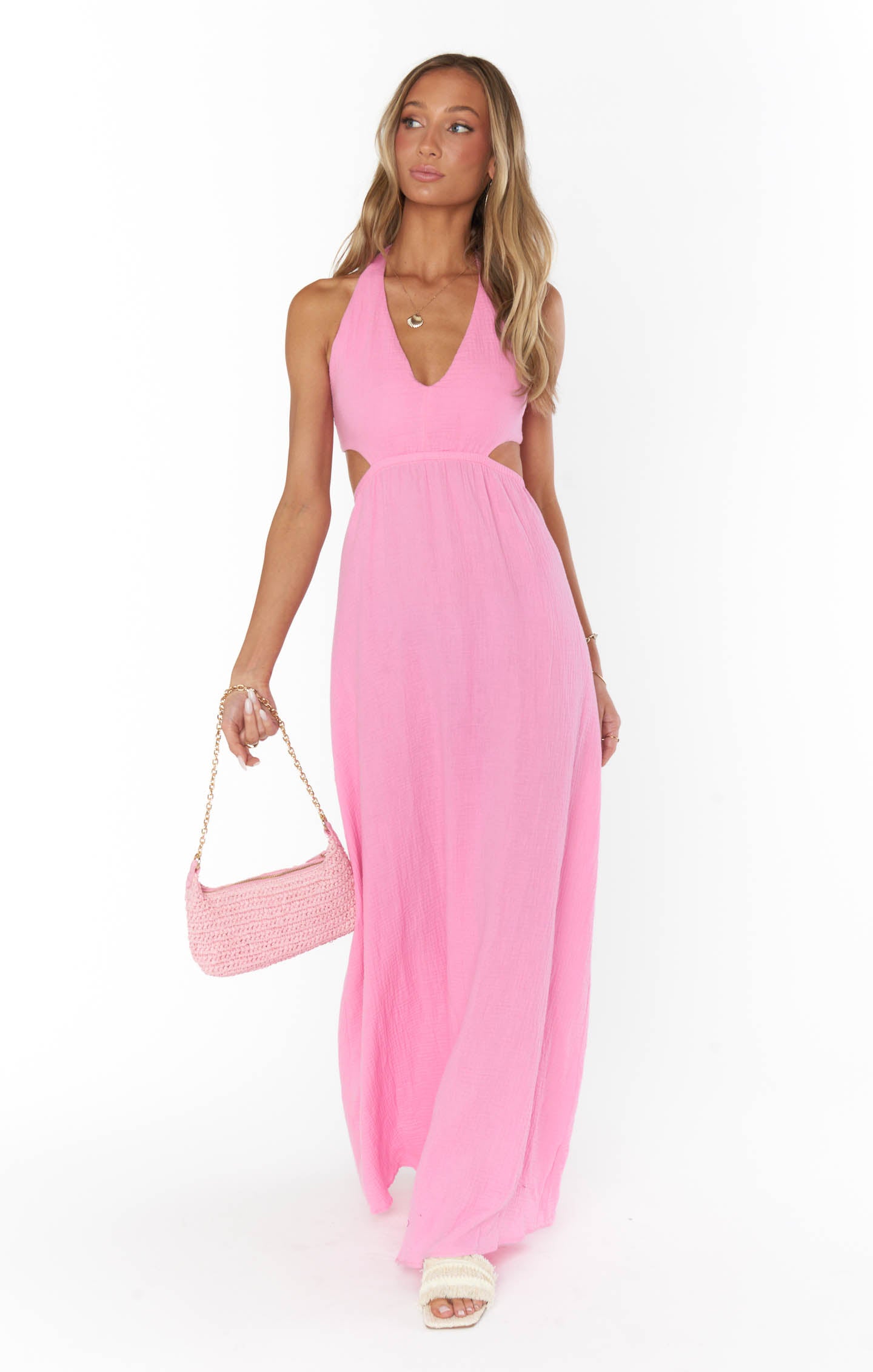 Marisol Halter Neck Maxi Dress with Side Cutouts & Open Back