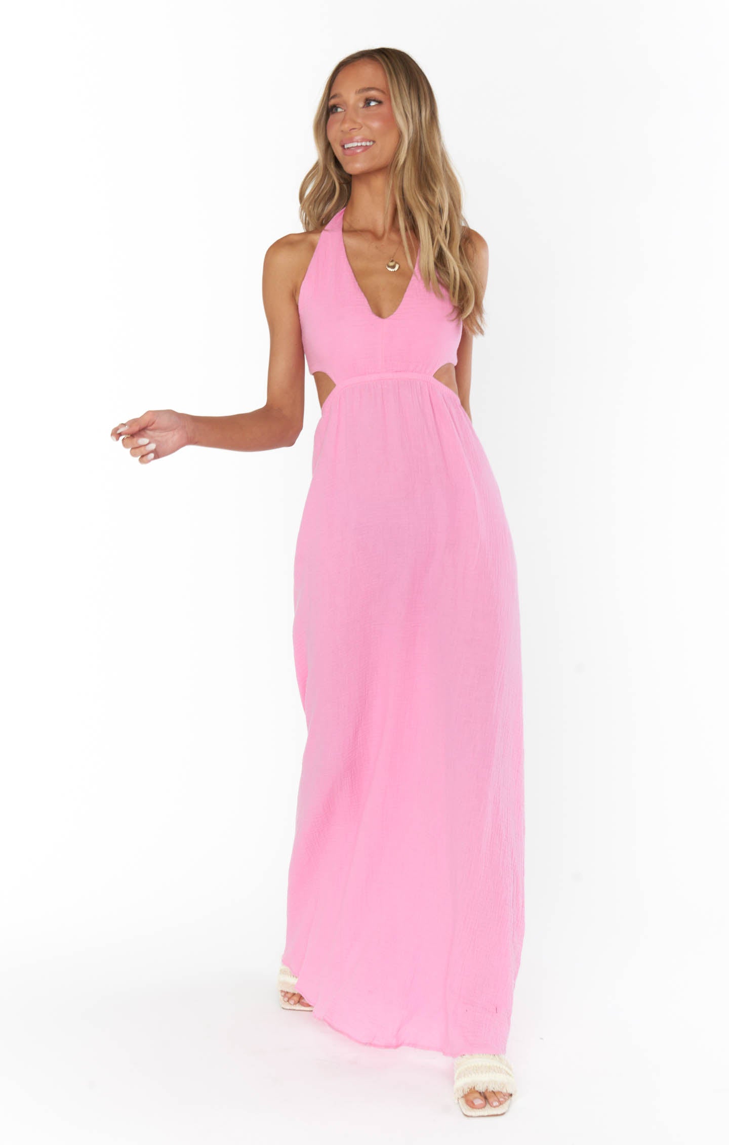 Marisol Halter Neck Maxi Dress with Side Cutouts & Open Back