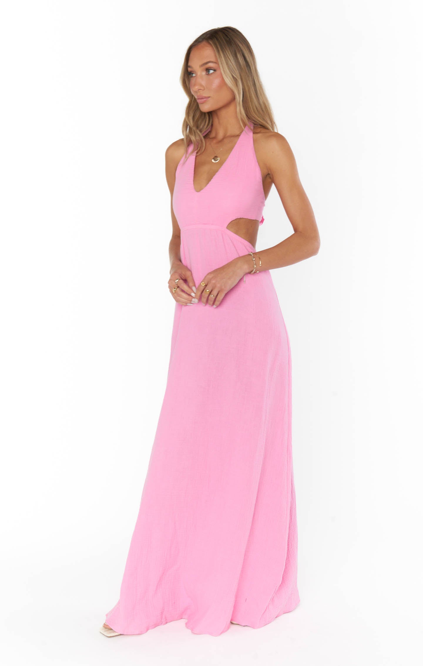 Marisol Halter Neck Maxi Dress with Side Cutouts & Open Back