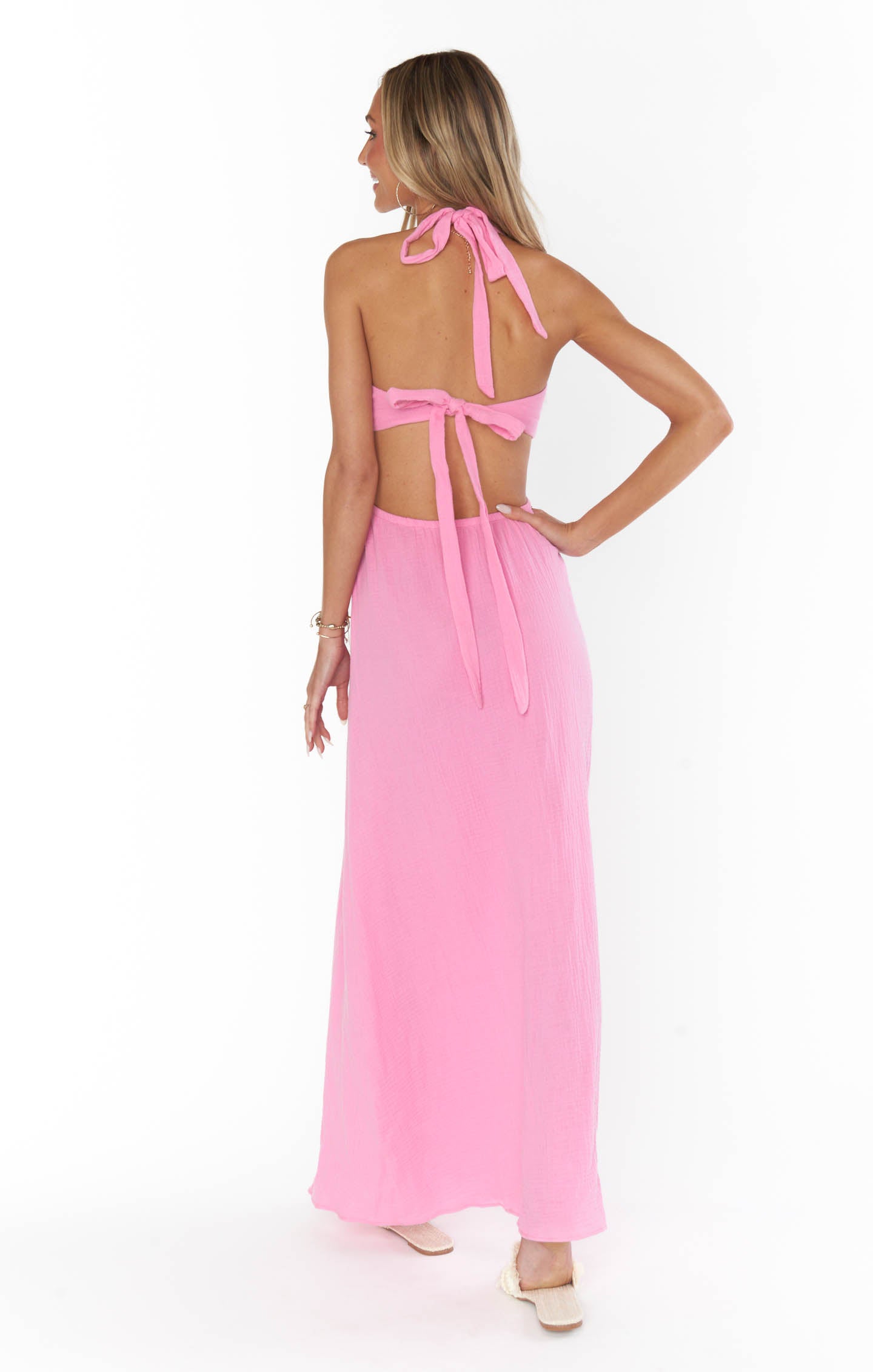 Marisol Halter Neck Maxi Dress with Side Cutouts & Open Back