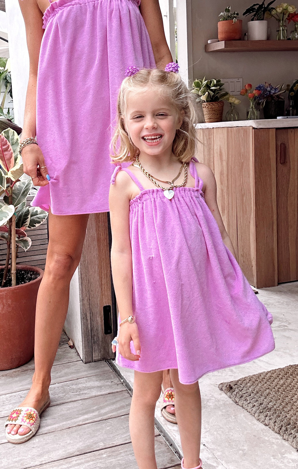 Little Angel Mini Terry Cloth Dress with Pockets - Purple Pink