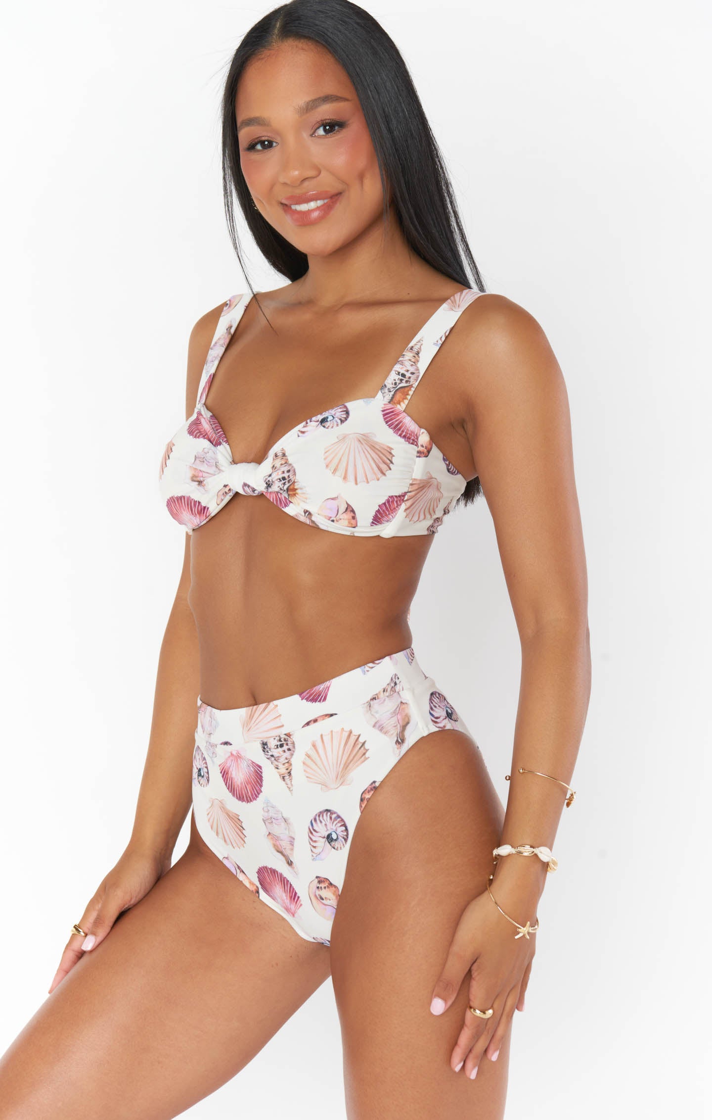 High Waisted White Shells Swim Bottom - Bali Beachwear