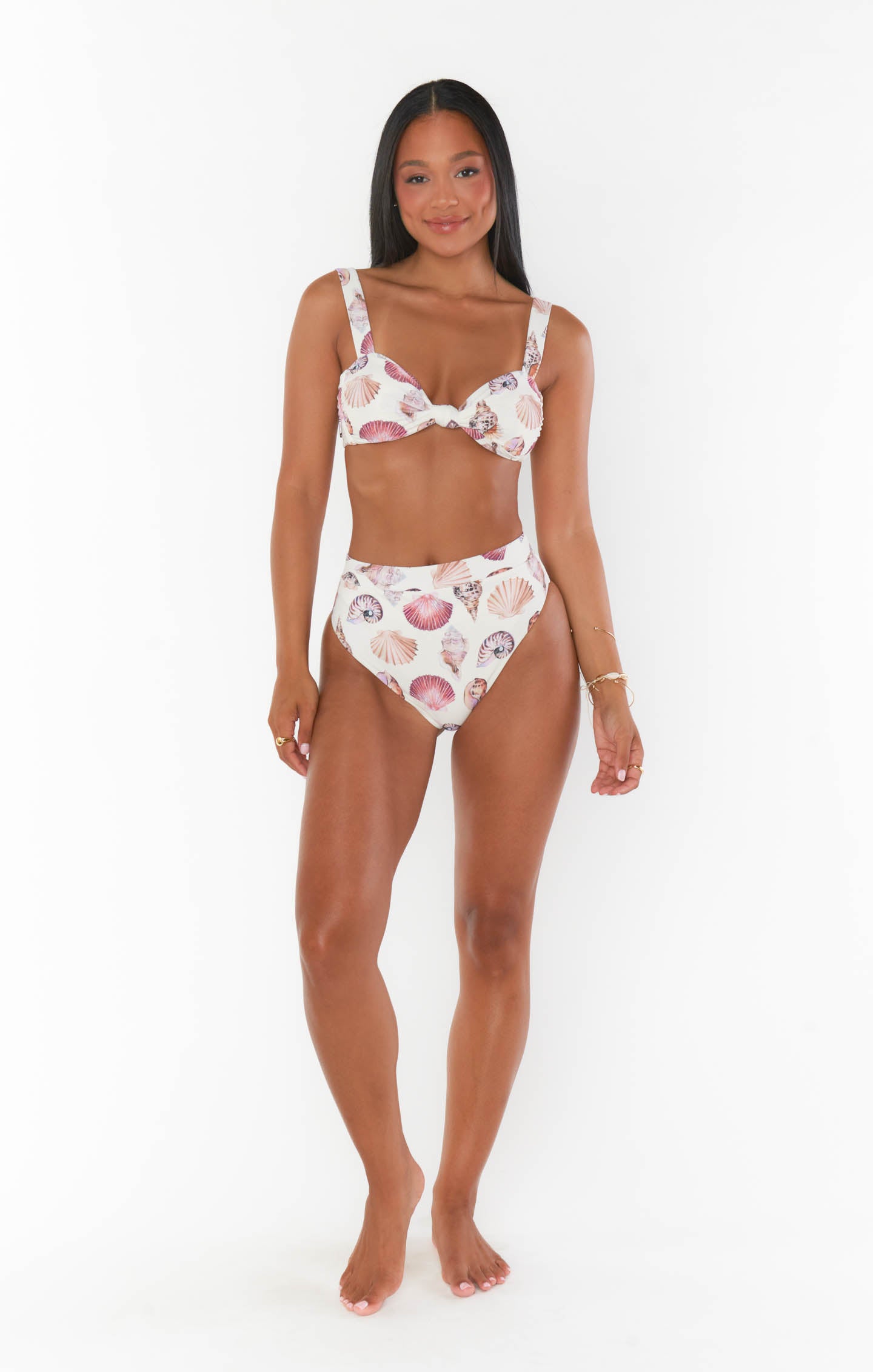 High Waisted White Shells Swim Bottom - Bali Beachwear