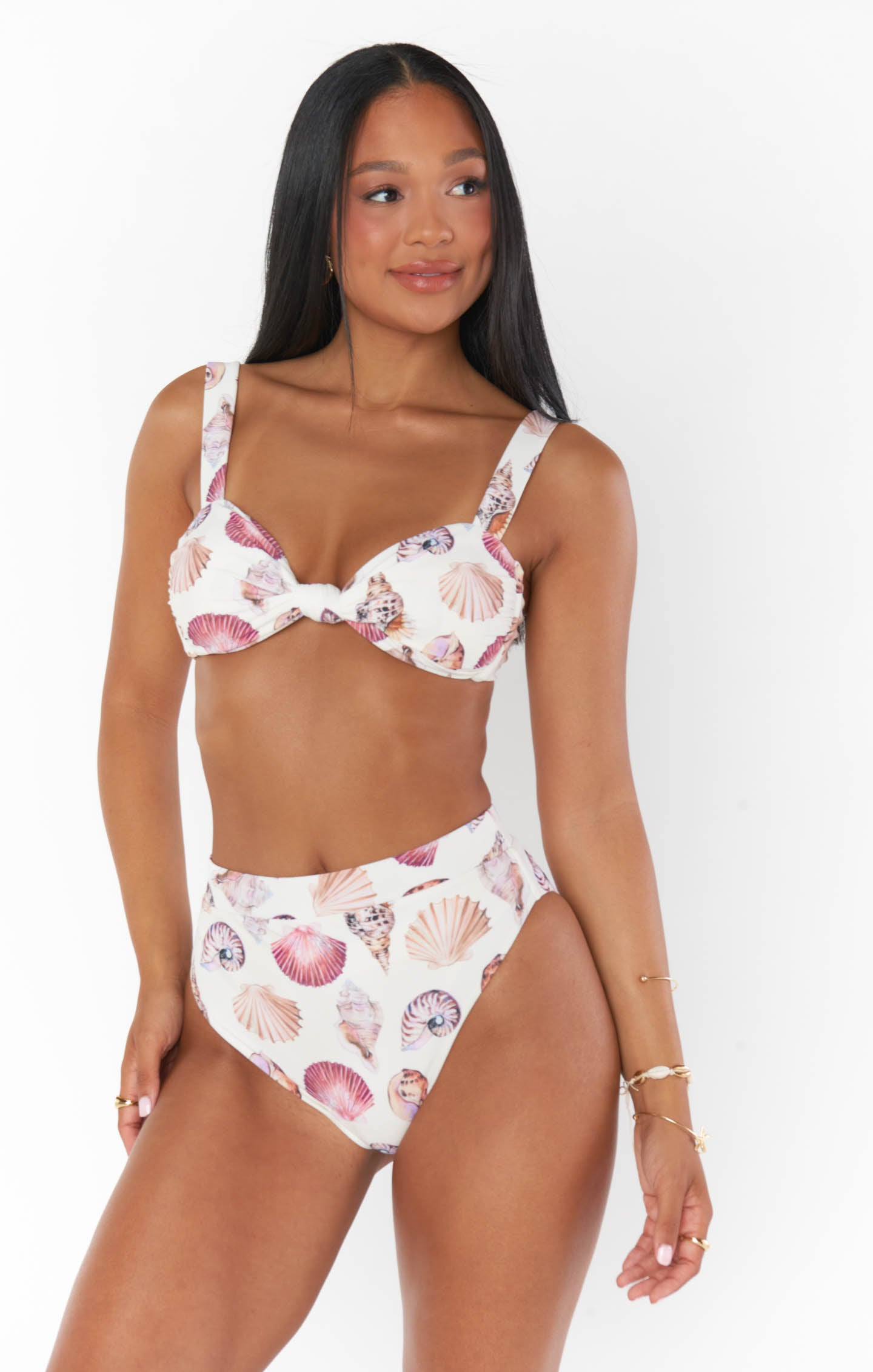 High Waisted White Shells Swim Bottom - Bali Beachwear