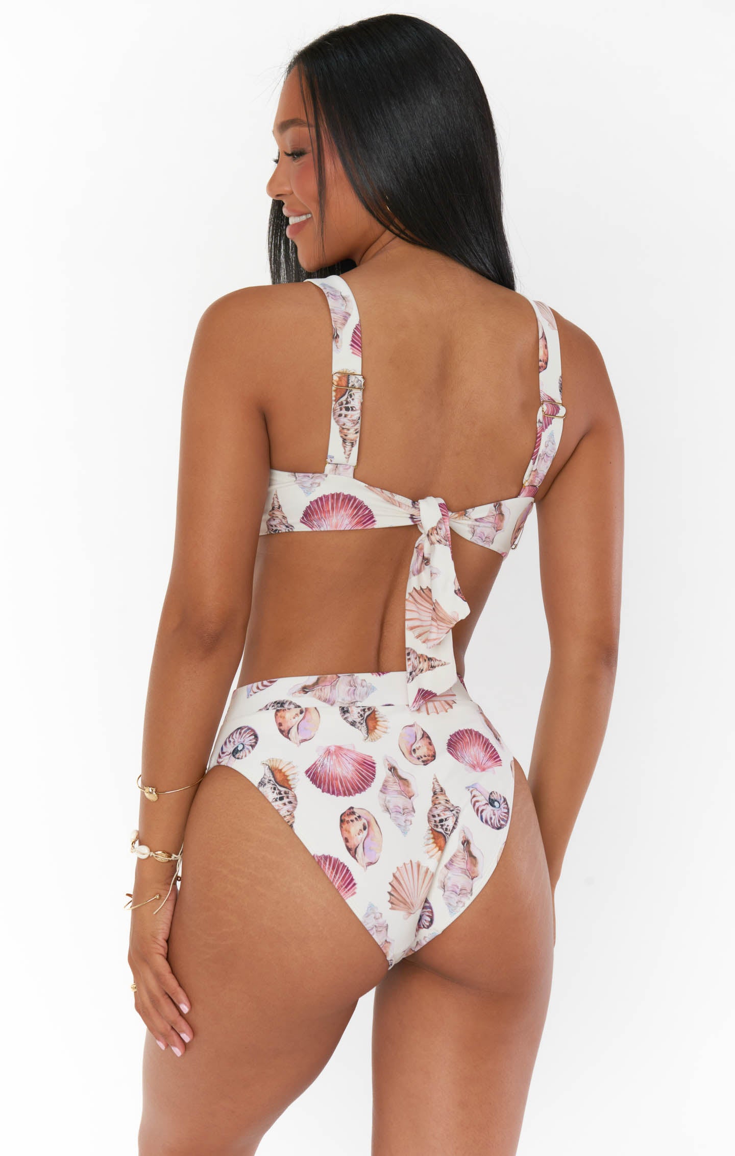 High Waisted White Shells Swim Bottom - Bali Beachwear