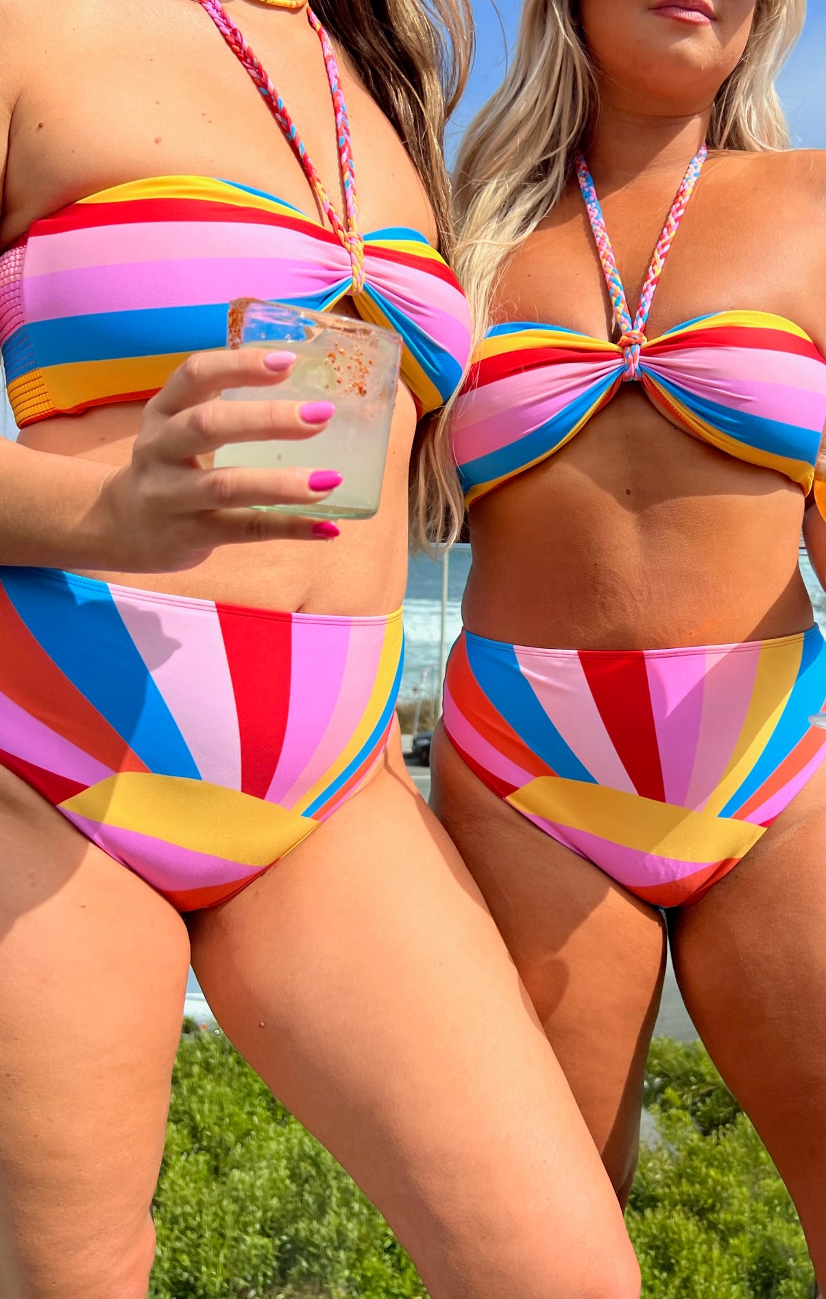Rainbow Key Halter Bikini Top with Smocked Back