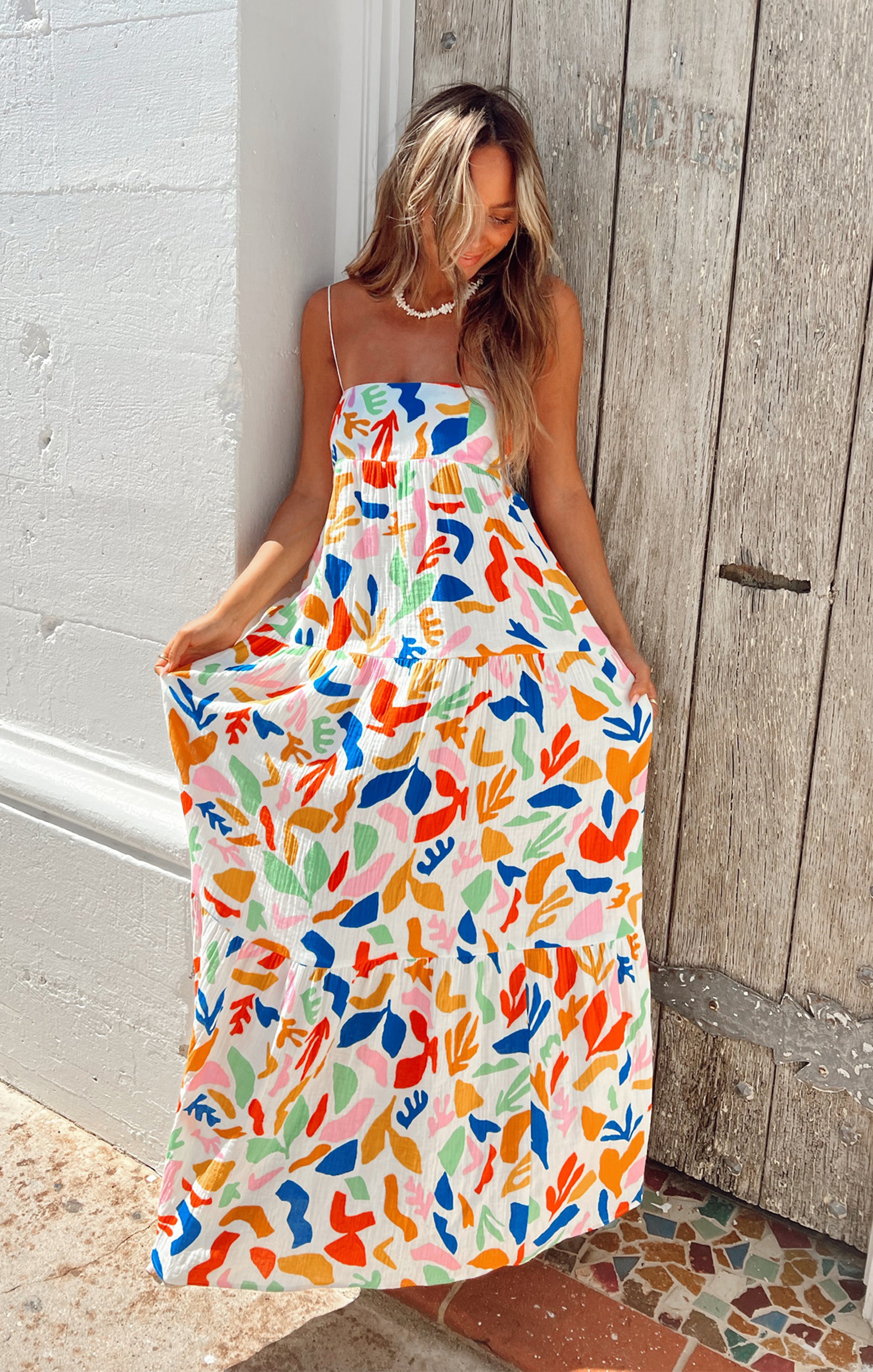 Lightweight Printed Maxi Dress with Pockets & Open Back - Primary Paradise