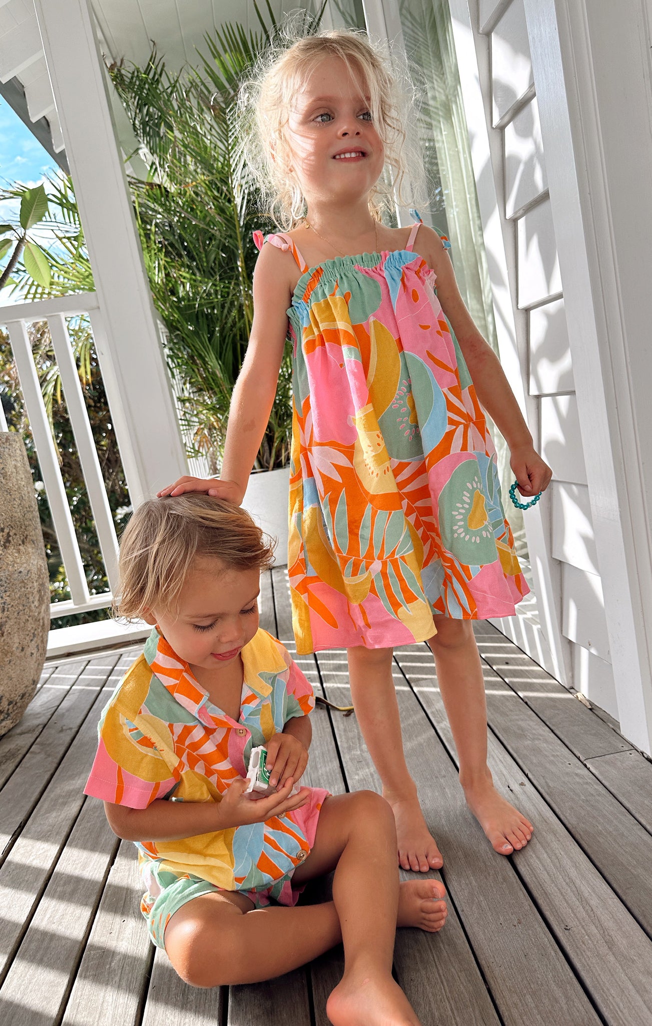 Tropical Fruit Little Angel Mini Dress with Pockets