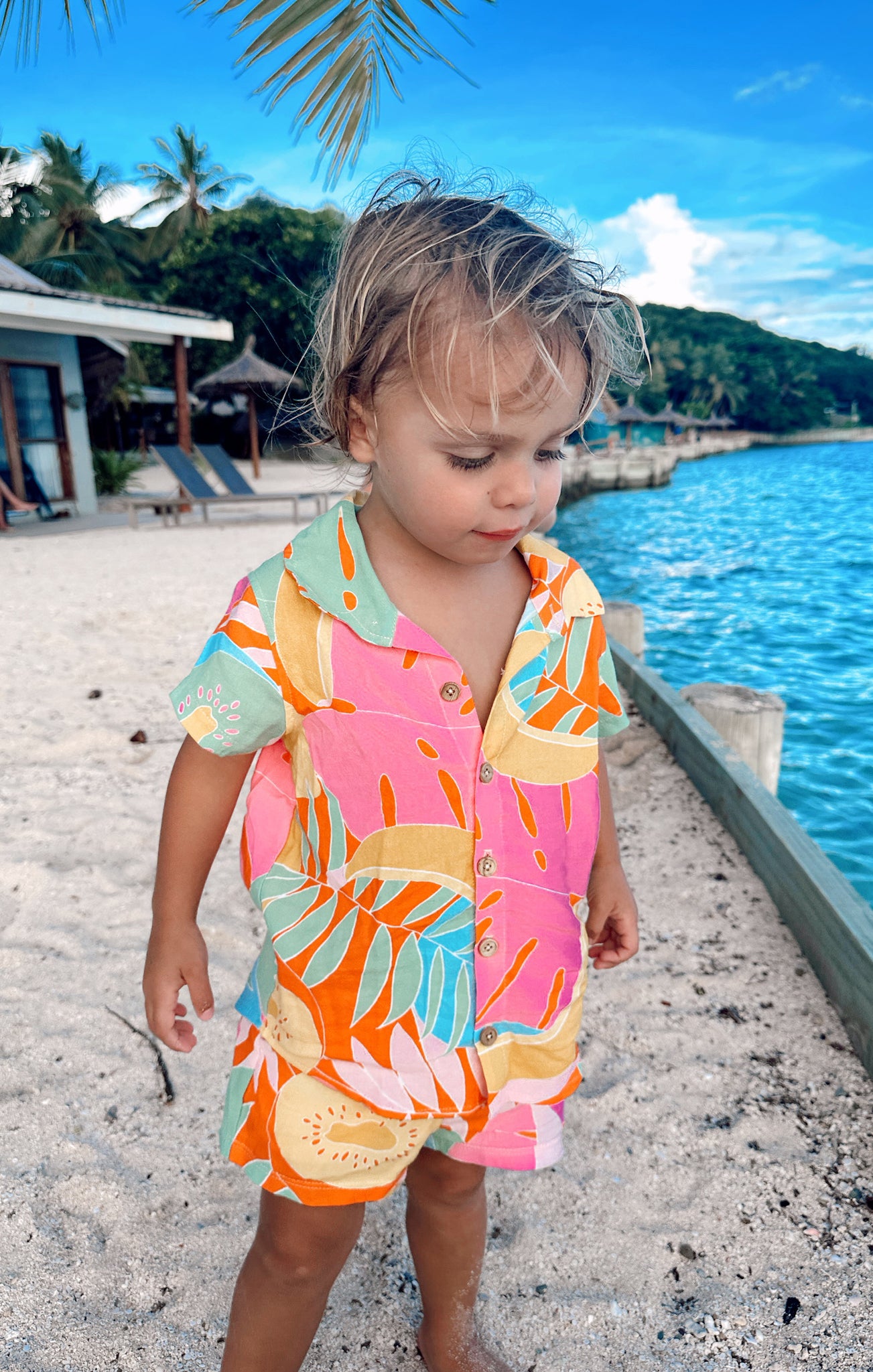 Baby Button-Up Shirt - Tropical Fruit Print - Unisex Toddler Top