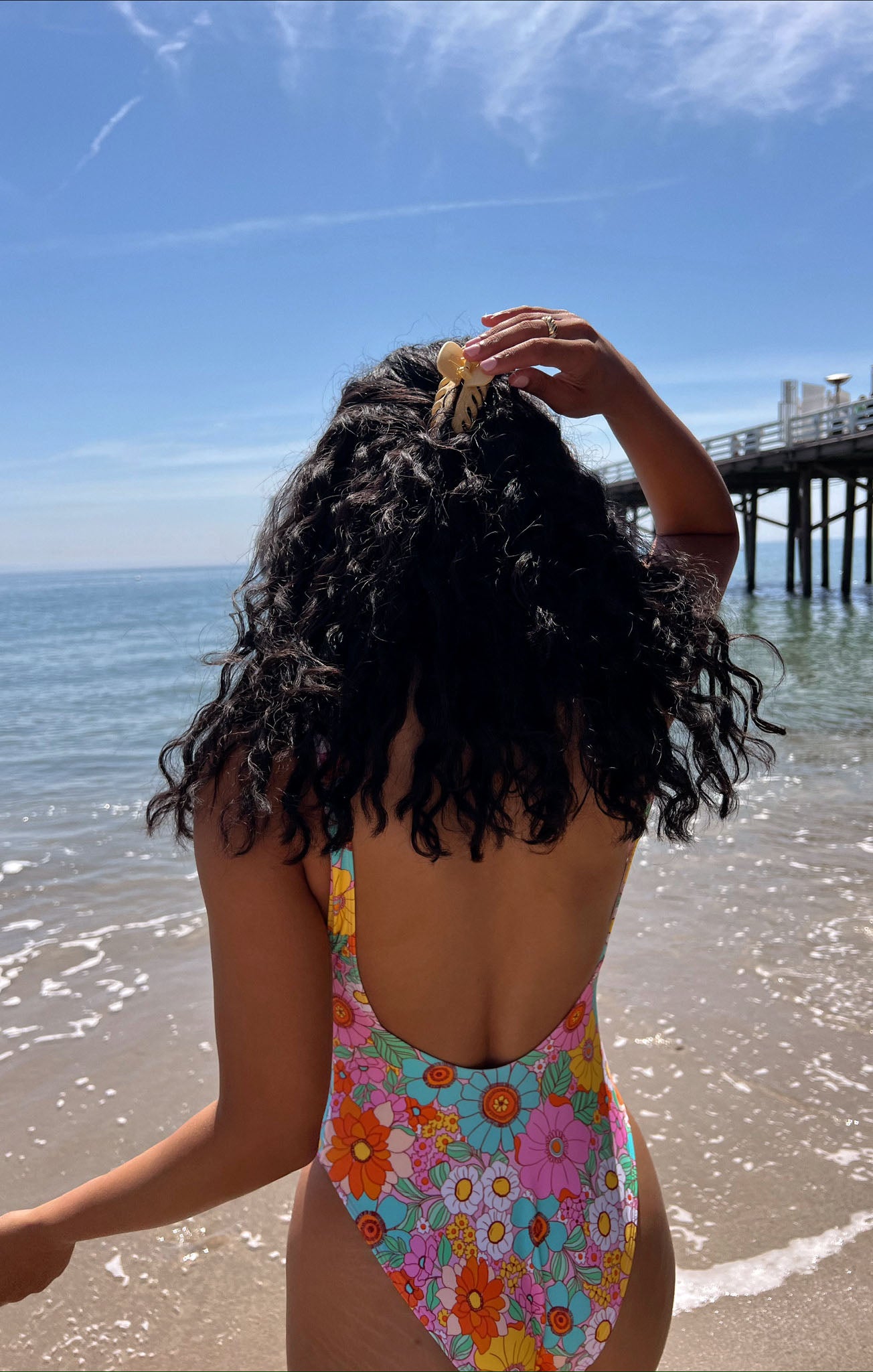 Floral Print Laguna One Piece Swimsuit with V-Neck & Low Back