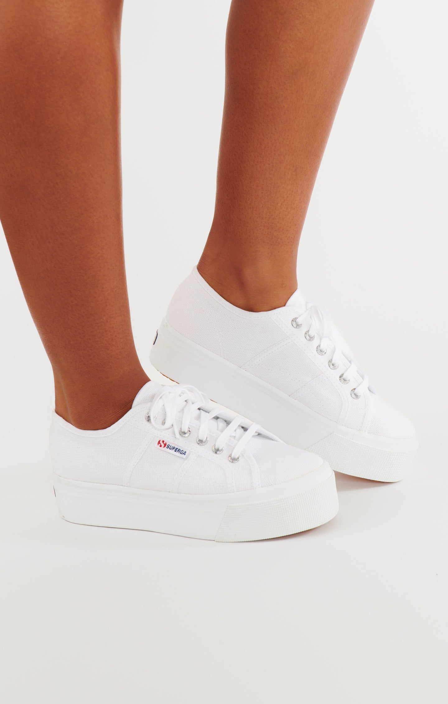 Superga 2790 White Platform Sneakers with Cotton Canvas