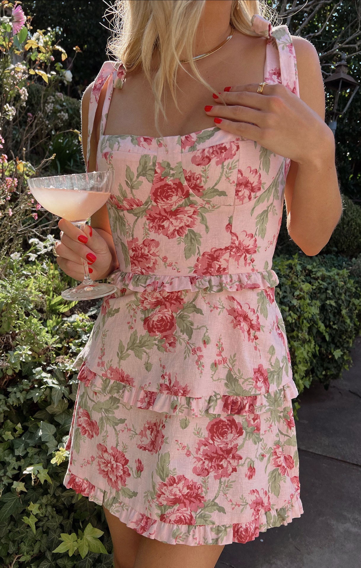 Floral Corset Mini Dress - Romantic Pink Tiered Dress