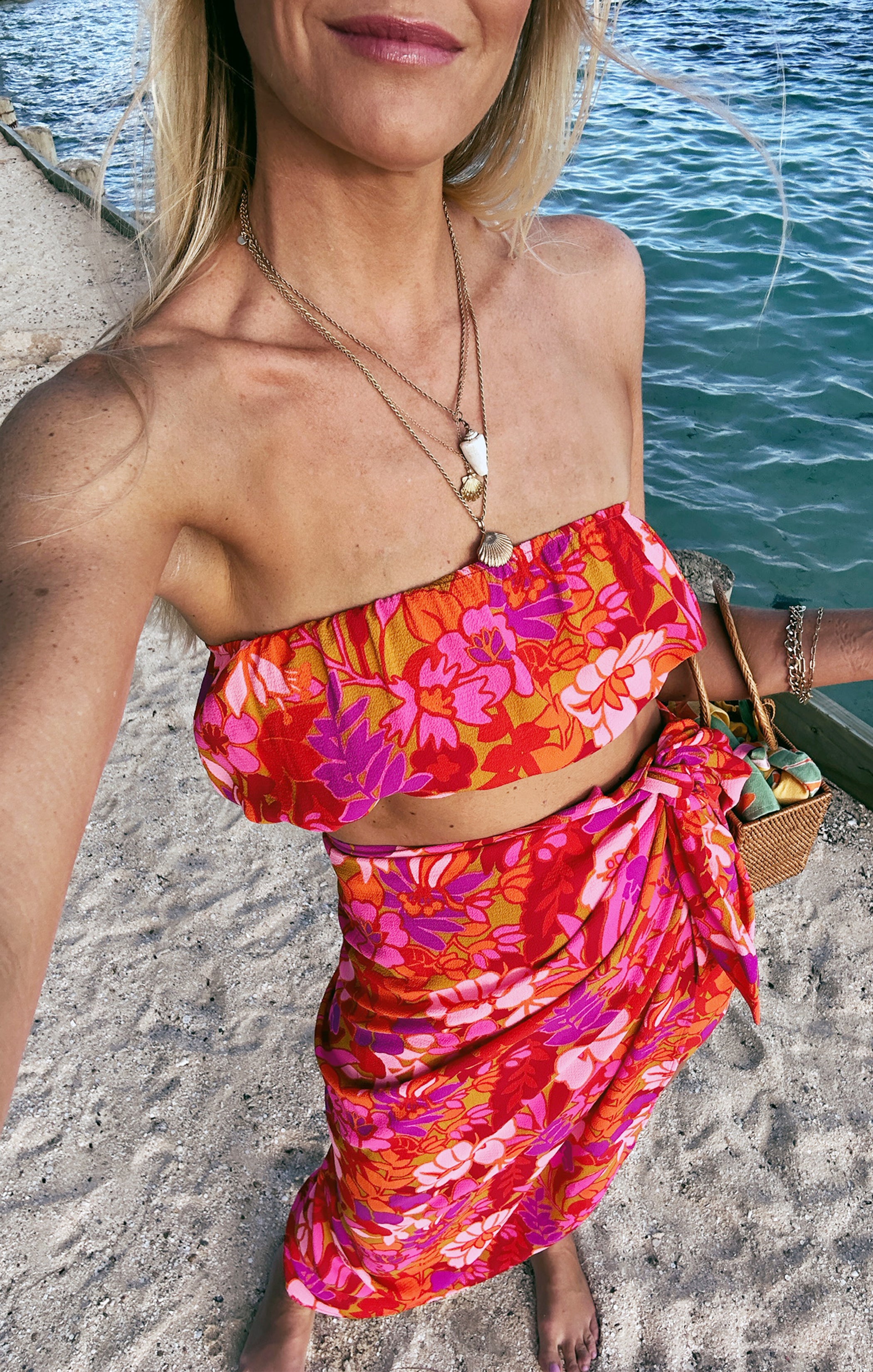 Floral Cropped Tube Top - Maui Mai Tai Breezy Vacation Style