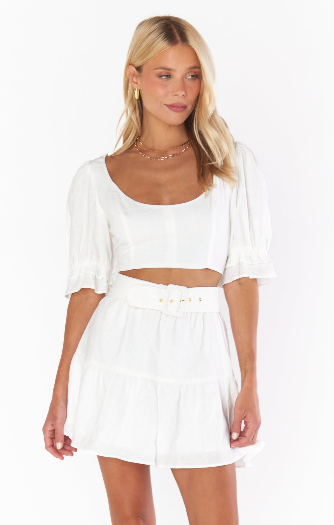Fiona White Linen Tie Back Top with Puffed Sleeves
