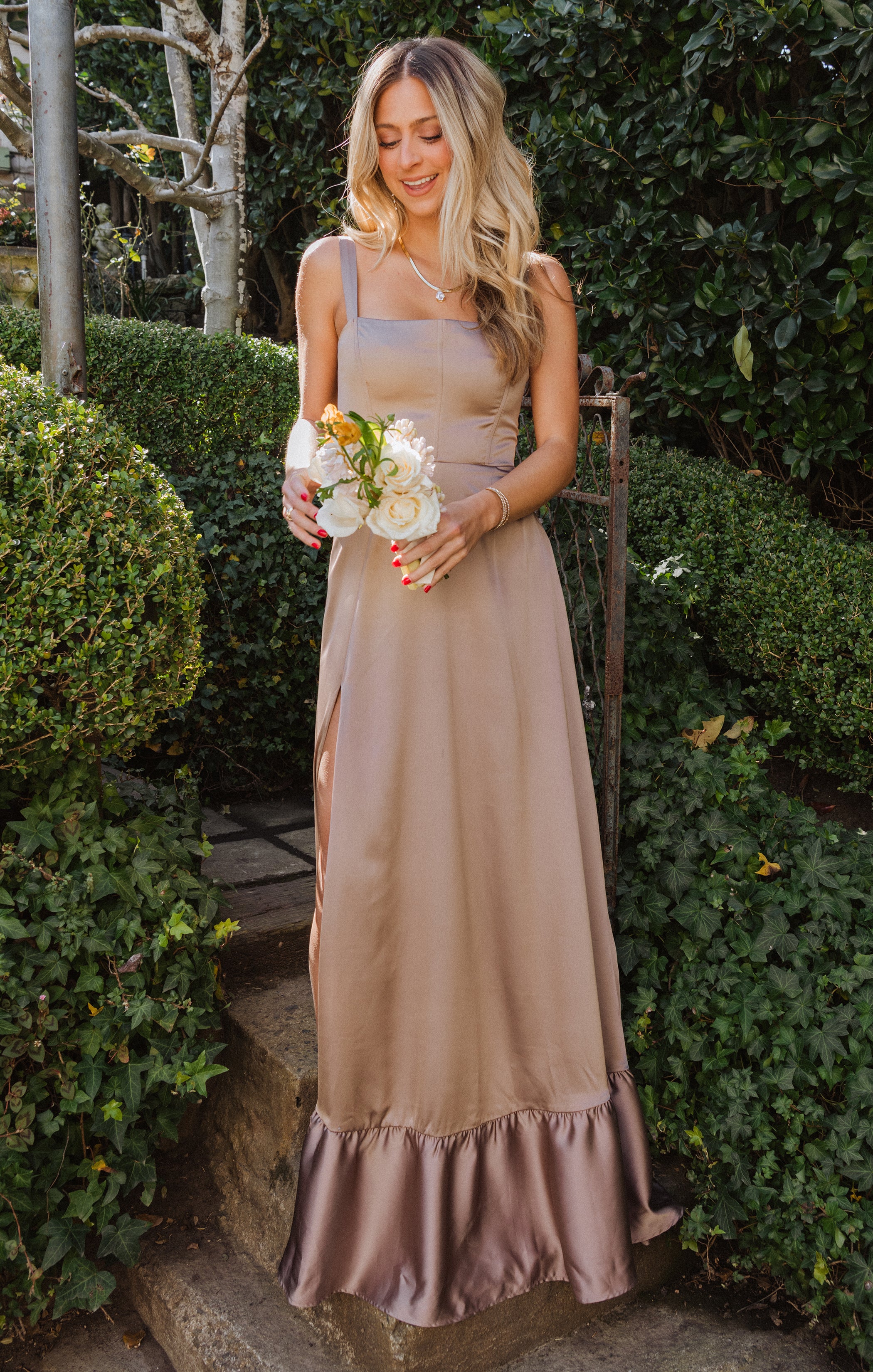 Clarissa Corset Dress in Luxe Satin with Side Slit