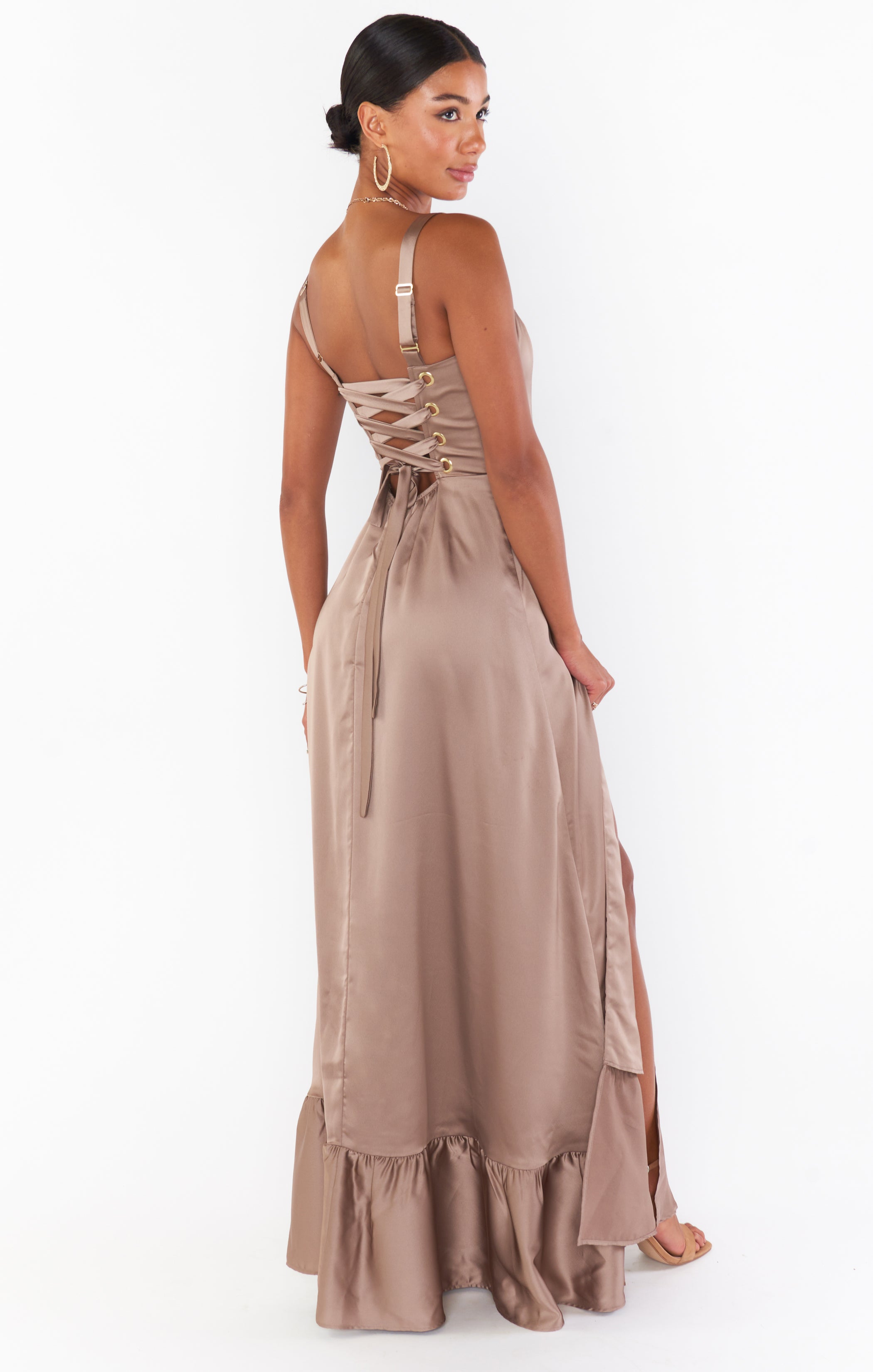 Clarissa Corset Dress in Luxe Satin with Side Slit