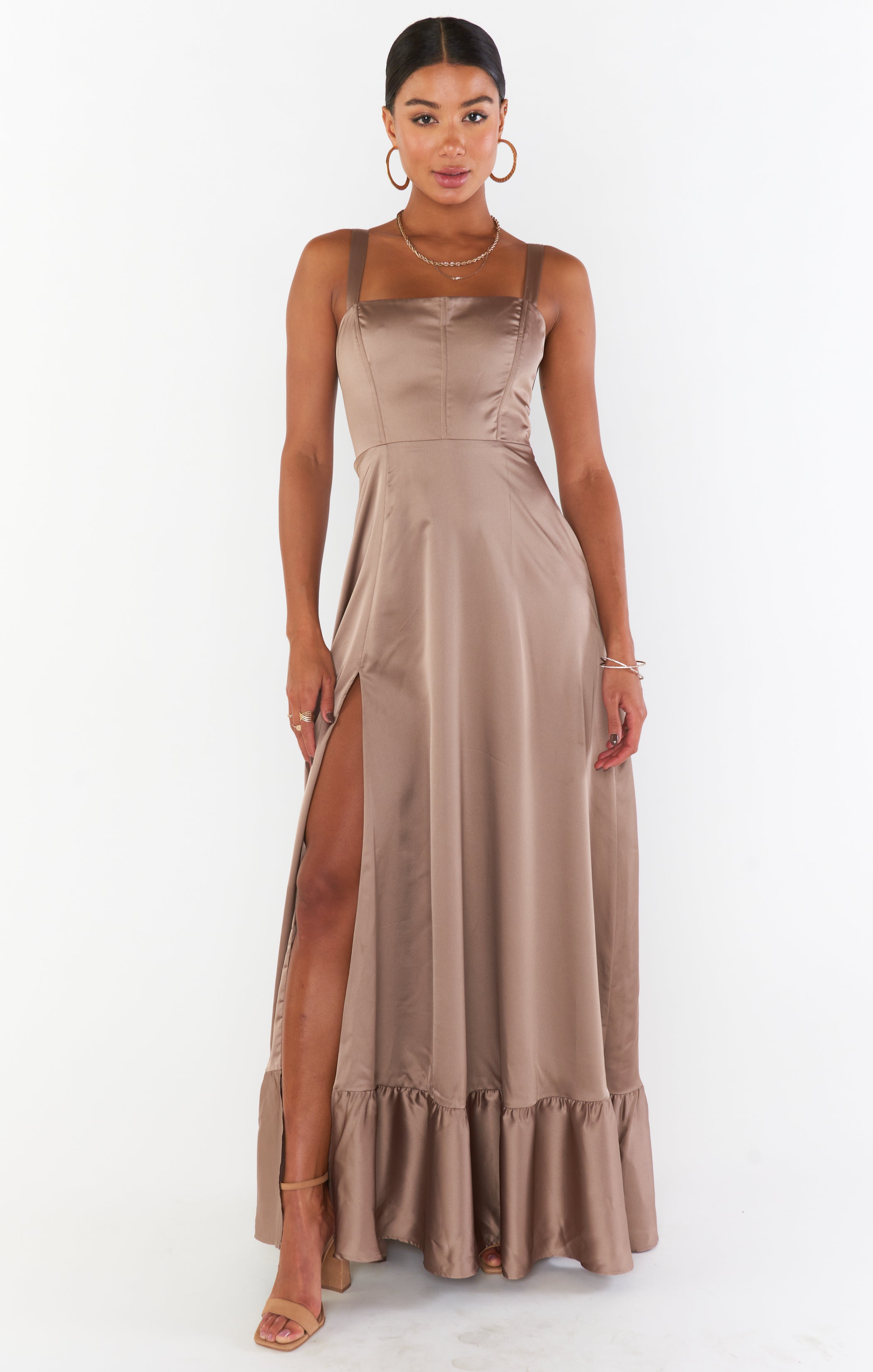 Clarissa Corset Dress in Luxe Satin with Side Slit