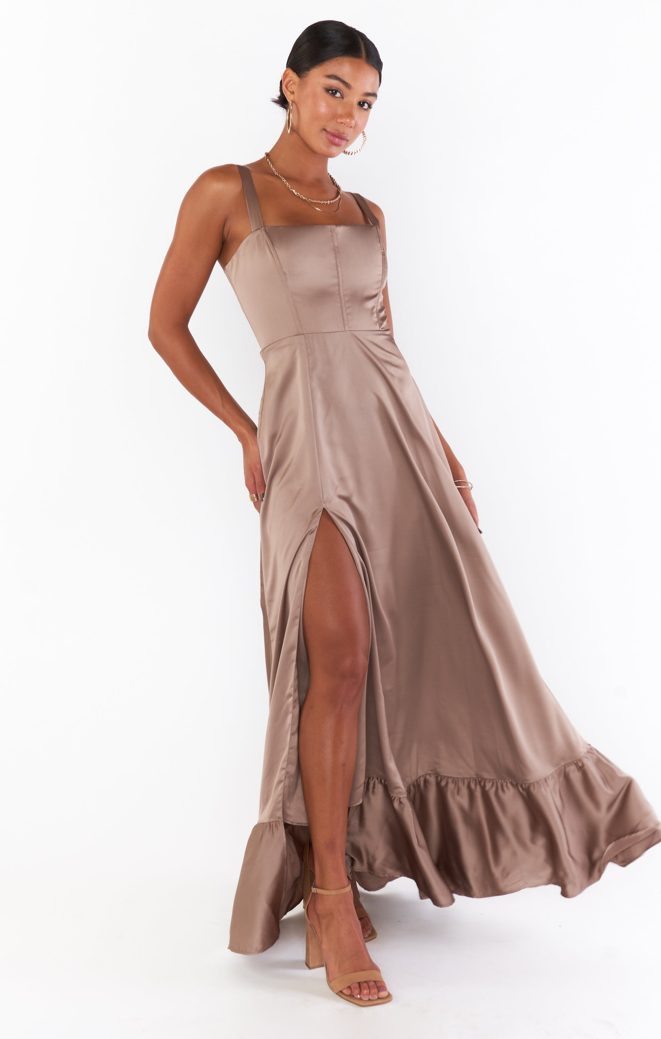 Clarissa Corset Dress in Luxe Satin with Side Slit
