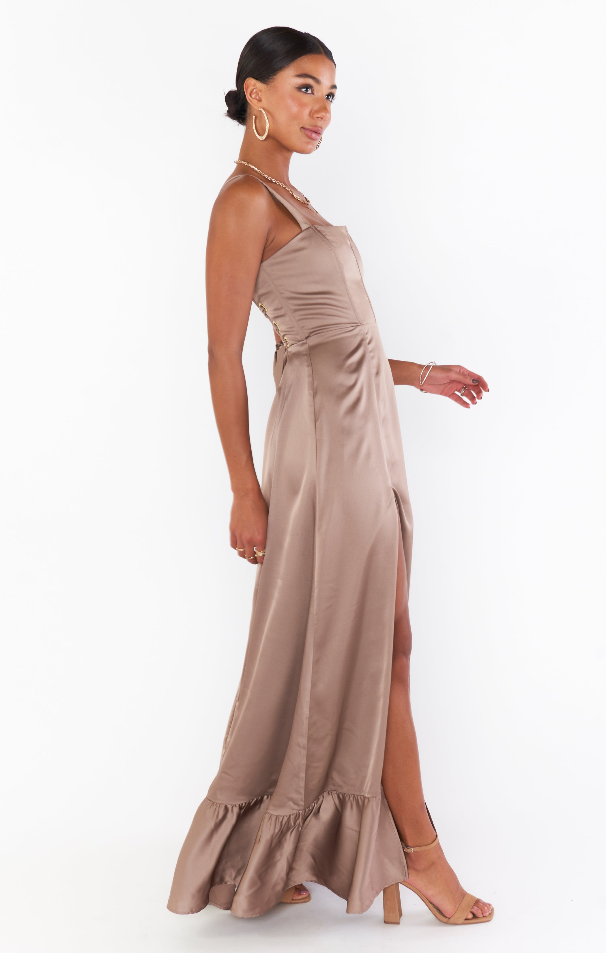 Clarissa Corset Dress in Luxe Satin with Side Slit
